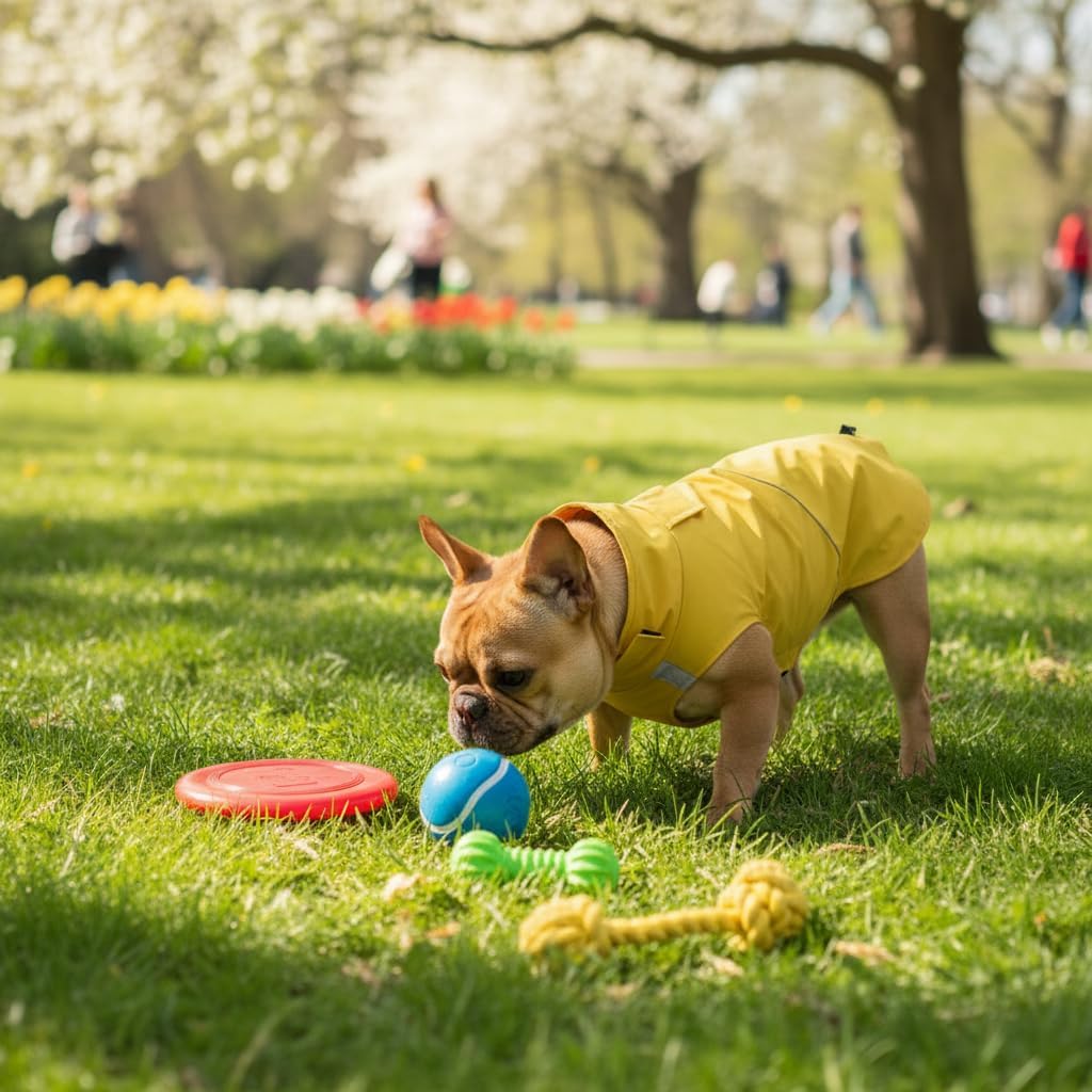 Detalle 2 de Morezi Dog Raincoat Rain Jacket Poncho (Yellow, Size S) – Reflective Stripe, Underbelly Protection