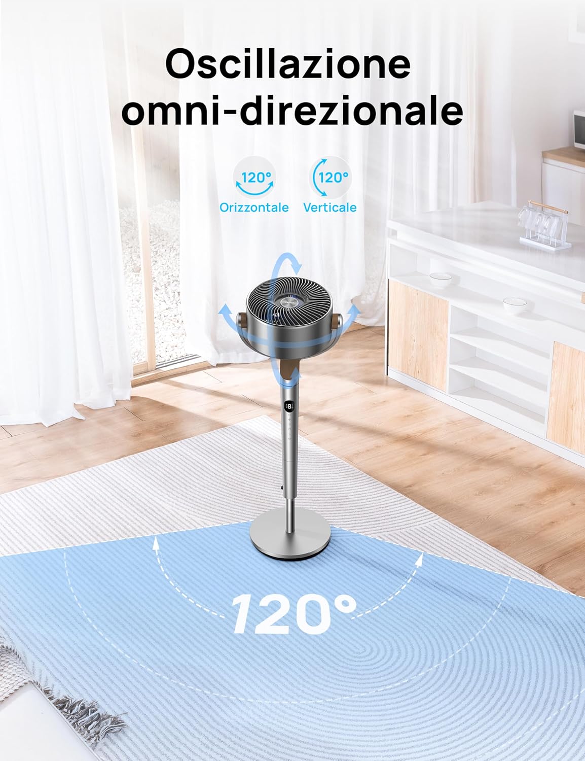 Detalle de DREO 23dB Ventilatore a Piantana: silenzioso, oscillante 120°+120° e potenza da aria in movimento