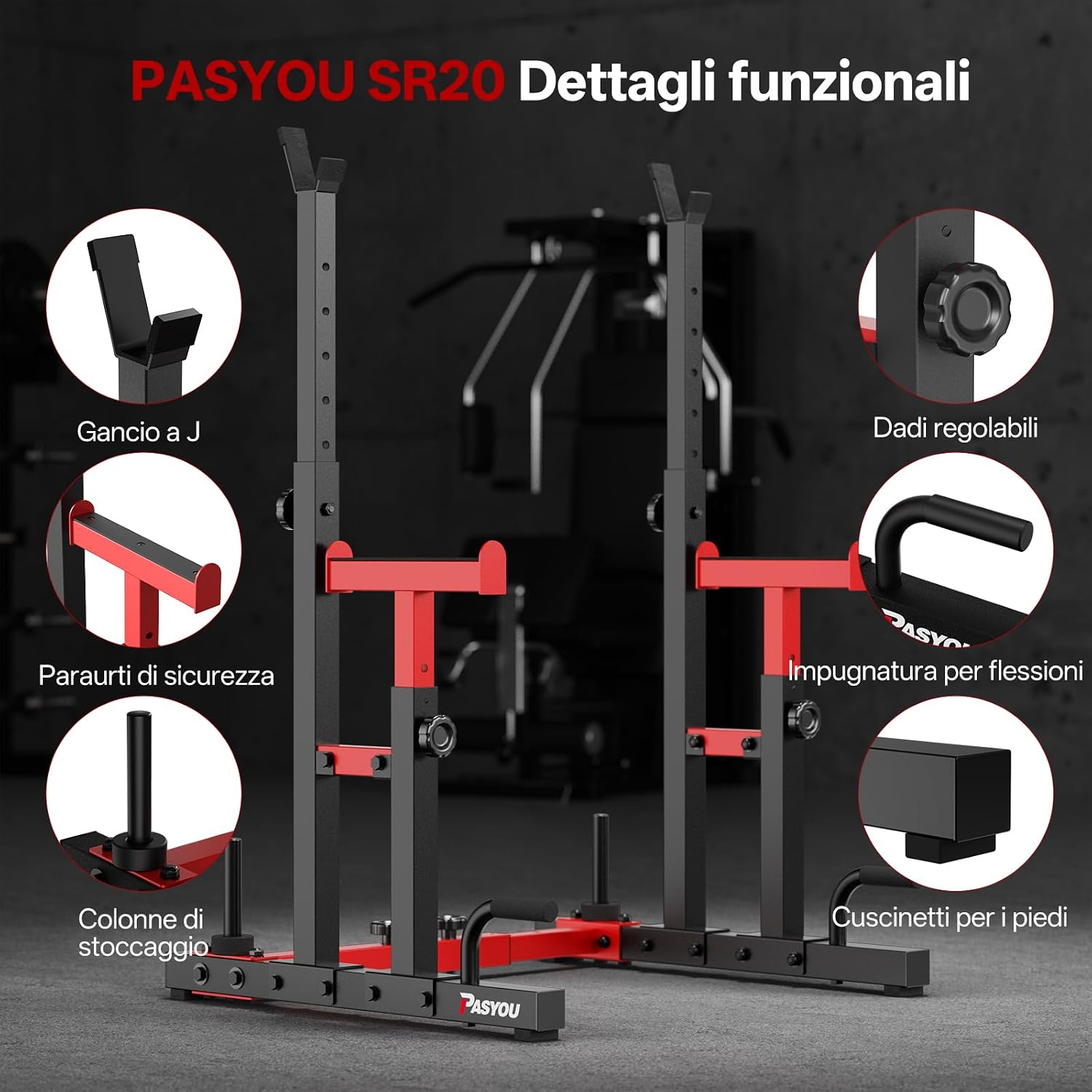 Detalle de PASYOU Squat Rack Palestra Multifunzione: rack regolabile per squat, panca e allenamento completo