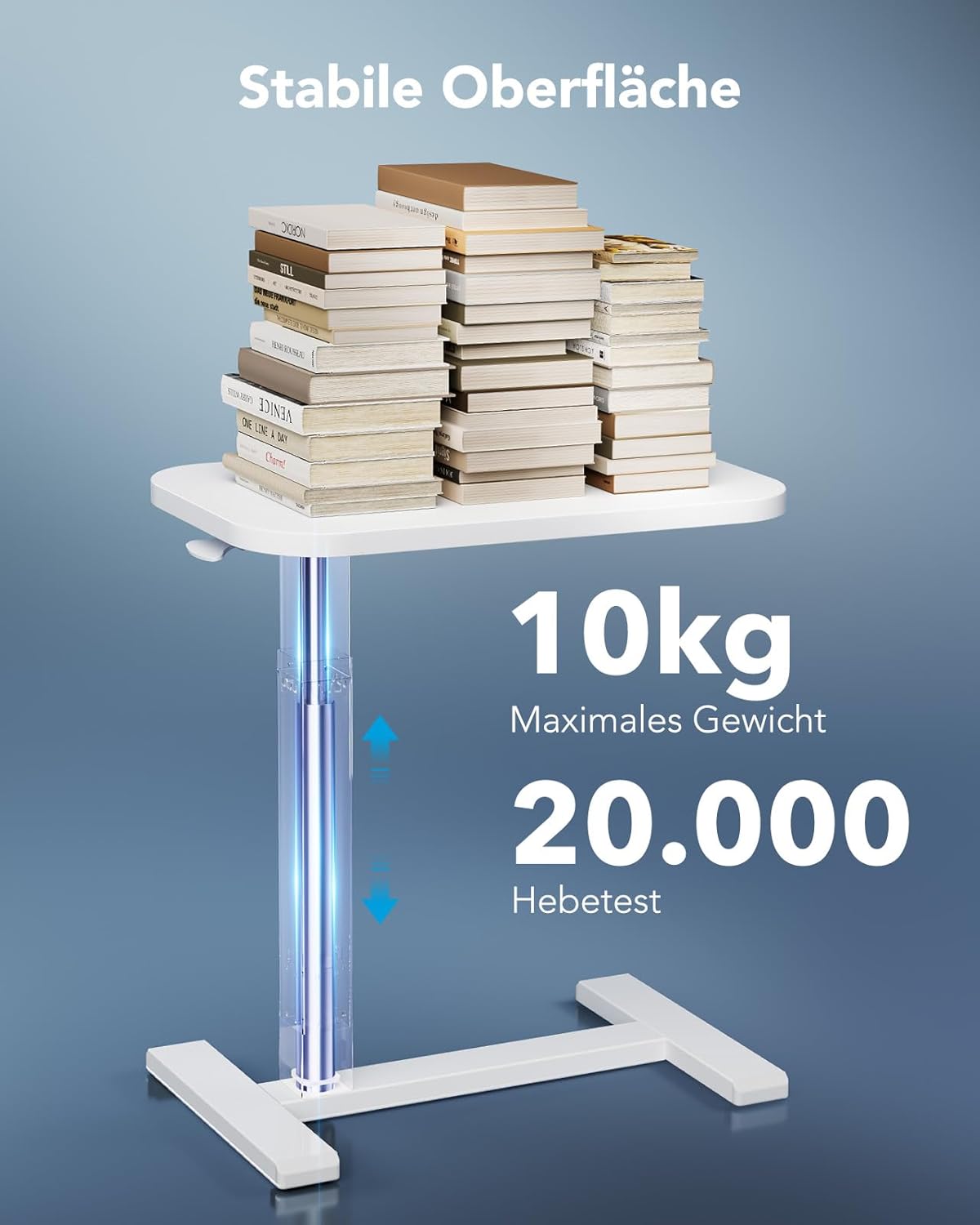 Detalle de HUANUO Beistelltisch mit Rollen – höhenverstellbar, 70 x 40 cm, Becherhalter, mobil für Homeoffice