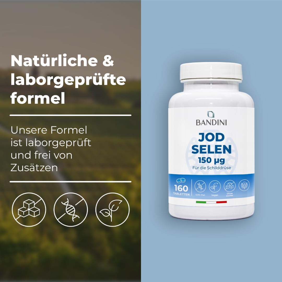 Detalle 2 de Bandini® Jod & Selen Hochdosiert – 160 Tabletten, 80 Tage Vorrat
