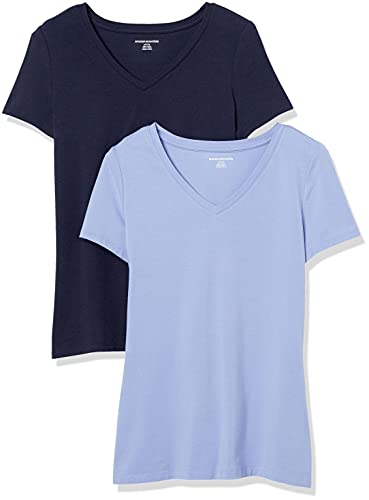 Detalle de Amazon Essentials Women's Regular-Fit Short-Sleeve V-Neck T-Shirt (Pack of 2) – Purple/Navy, XXL