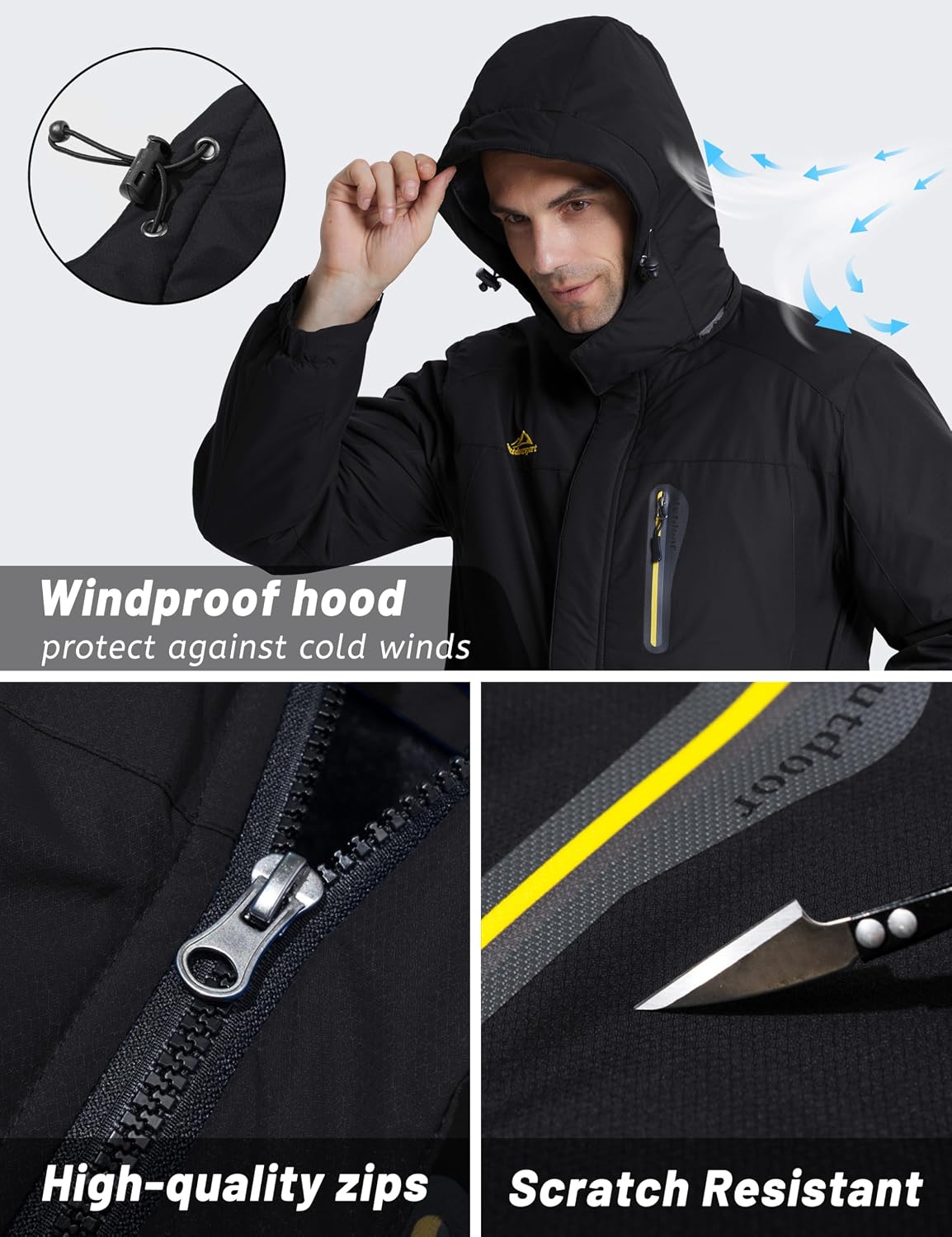 Detalle 1 de TACVASEN Men's Waterproof Fleece-Lined Winter Ski Jacket with Multi-Pocket Design