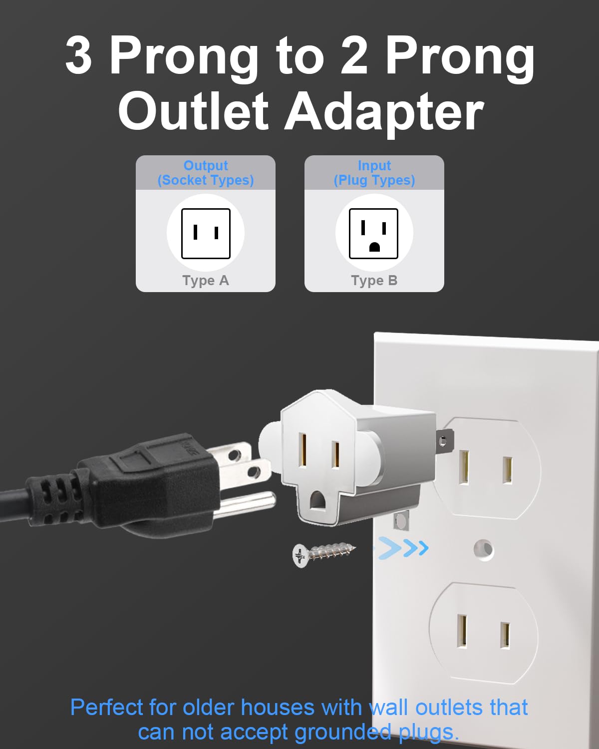Detalle de SerBion FSA-01C 3-to-2-Prong Outlet Adapter, 4-Pack, 1875W Max