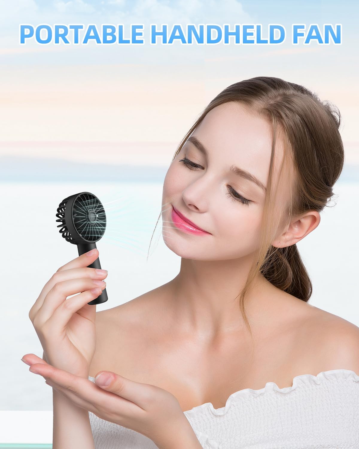 Detalle de KIDEE Portable Handheld Fan: 3 speeds, 1800mAh USB Rechargeable Mini Fan for Travel, Makeup & Everyday Use