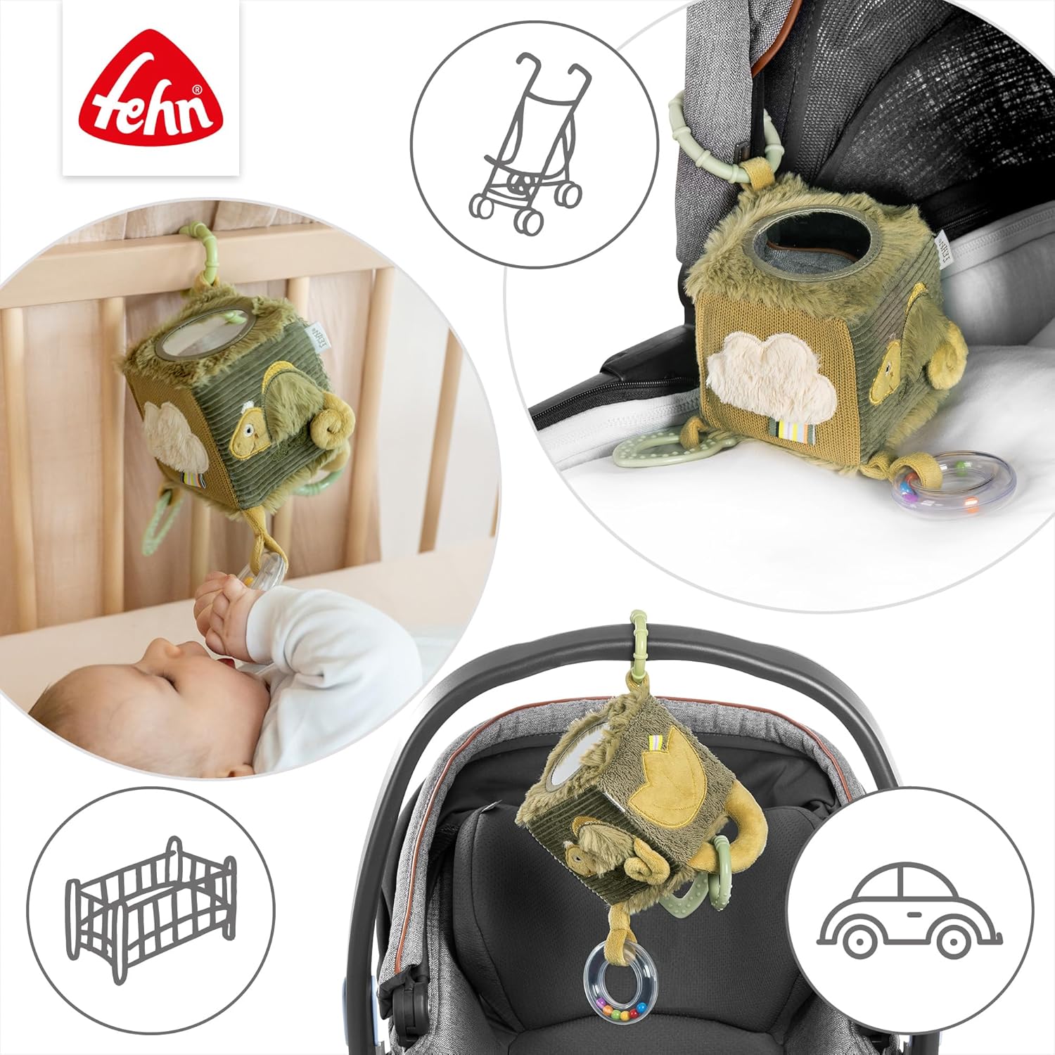 Thumbnail 3 de Fehn Activity-Würfel Chamäleon – Motorik-Spielzeug mit Greifelementen zum Aufhängen