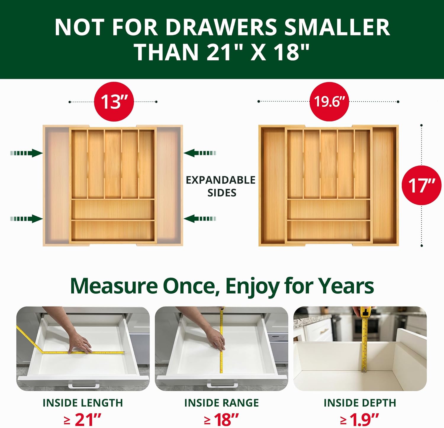 Thumbnail 3 de ROYAL CRAFT WOOD Bamboo Drawer Organizer 9‑Slot