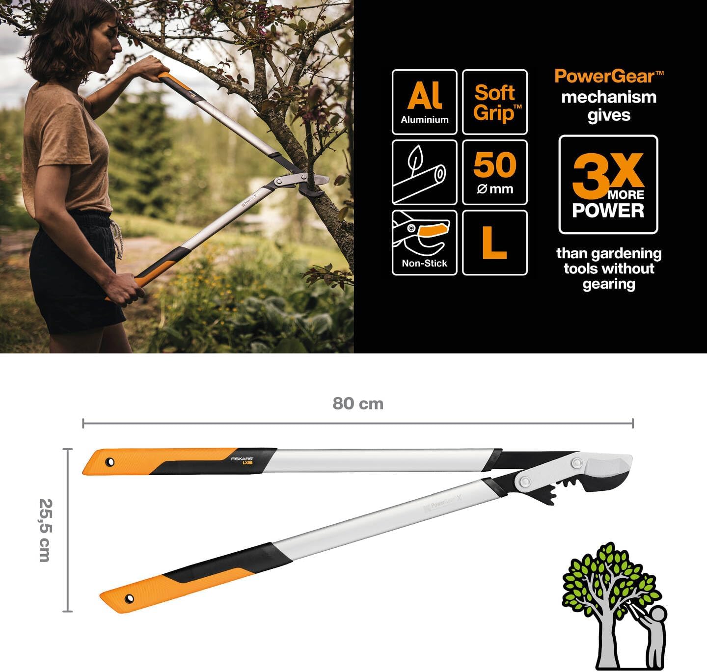 Thumbnail 1 de Fiskars PowerGear X Bypass-Getriebeastschere LX98-L – 80 cm, Antihaftbeschichtet