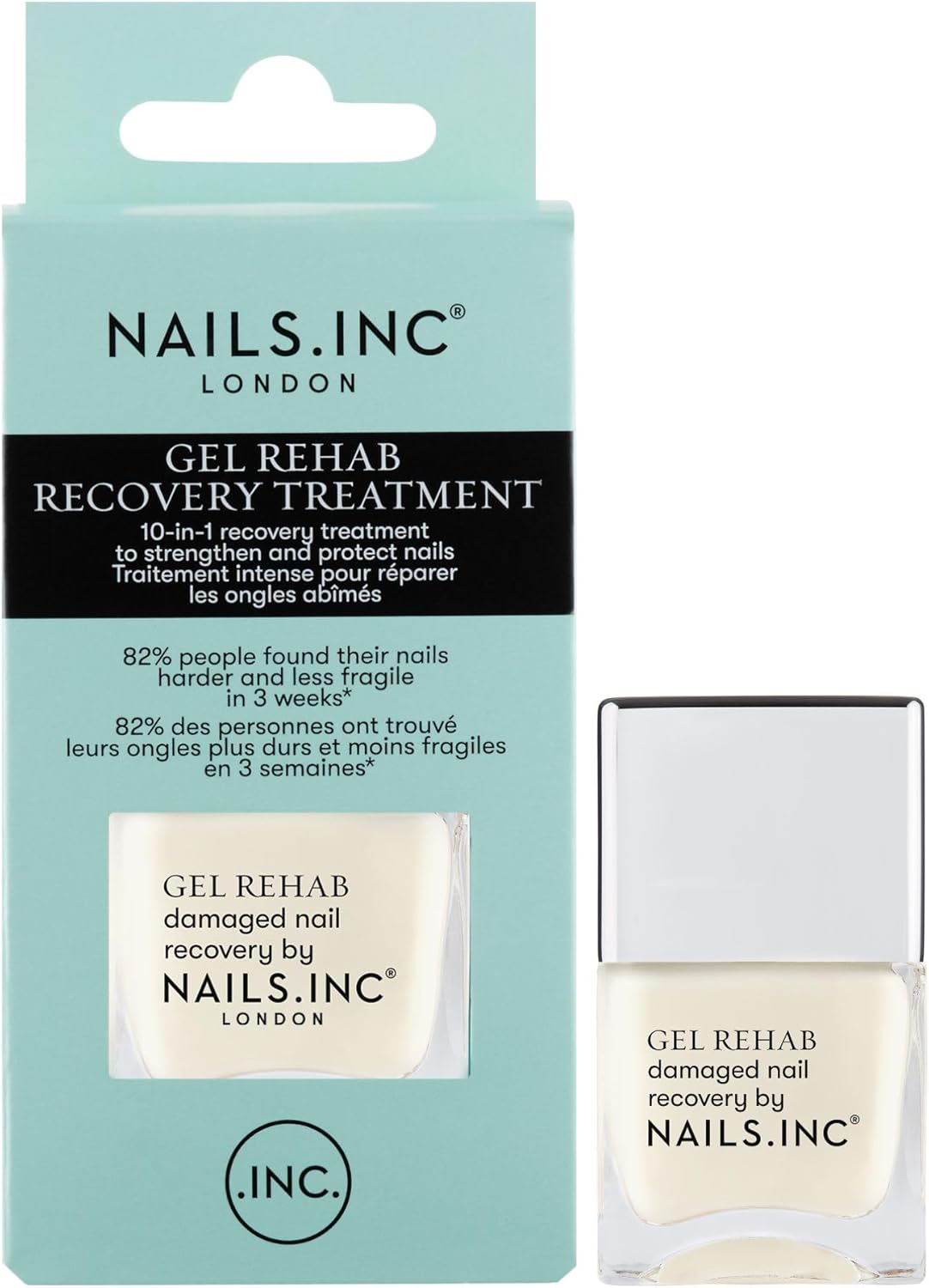 Detalle de Nails.INC Gel Rehab Recovery Treatment (10-in-1) – Peptides & keratin-rich base coat and nail treatment, 14ml