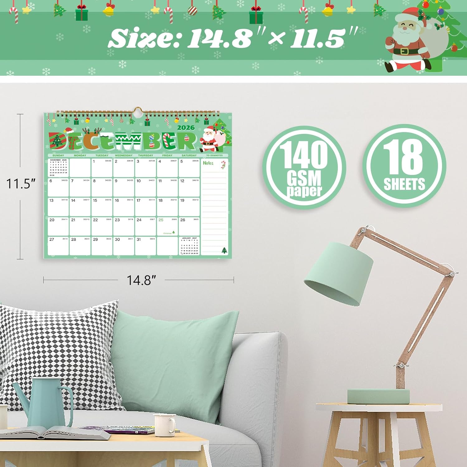 Thumbnail 4 de XISIDO 2026–2027 Wall Calendar, 18-Month Planner with Notes and Hanging Hook