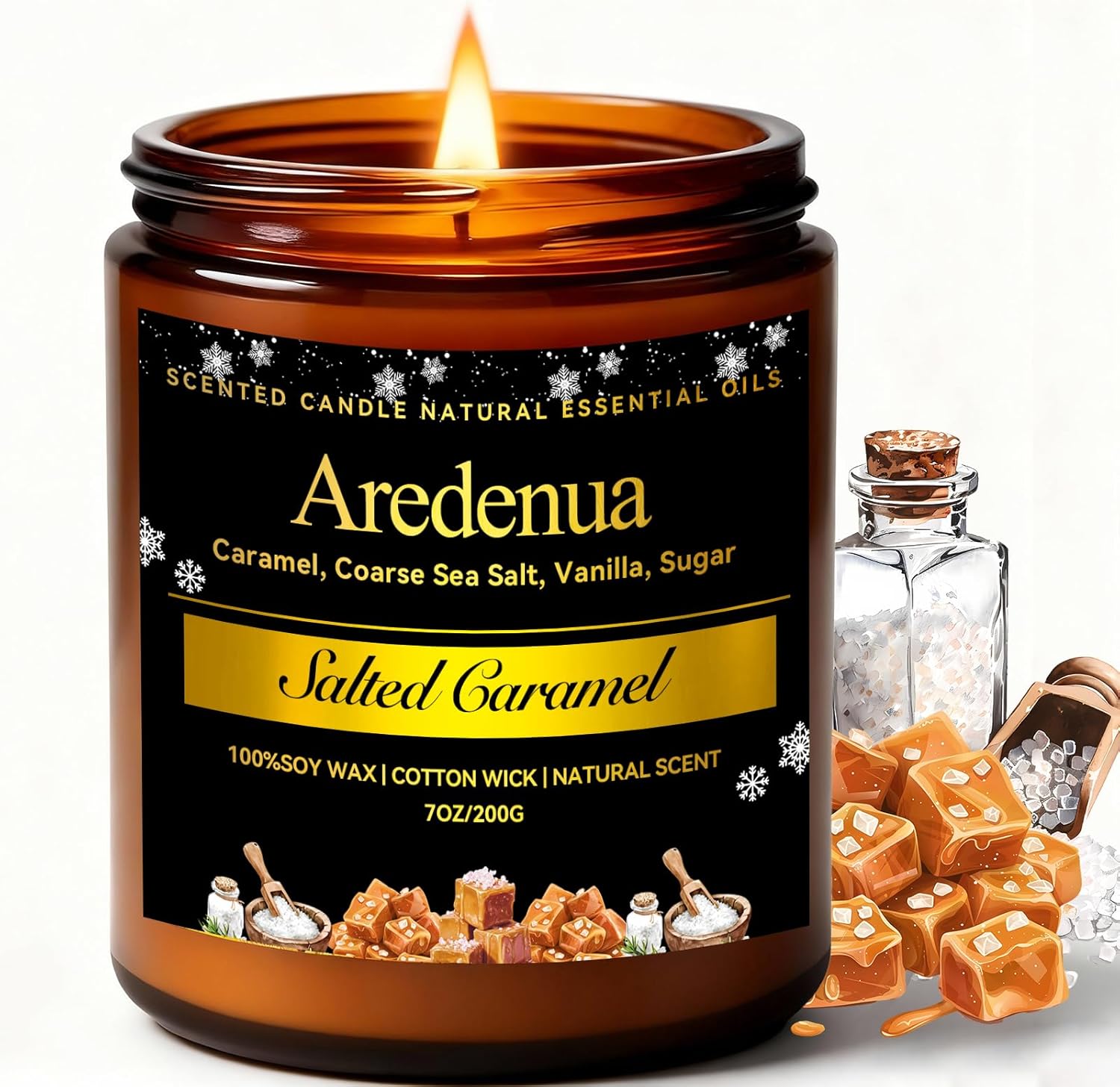 Detalle de Salted Caramel Candle | Odor Eliminating Soy Candle, 7oz, Up to 50 Hours Burn Time
