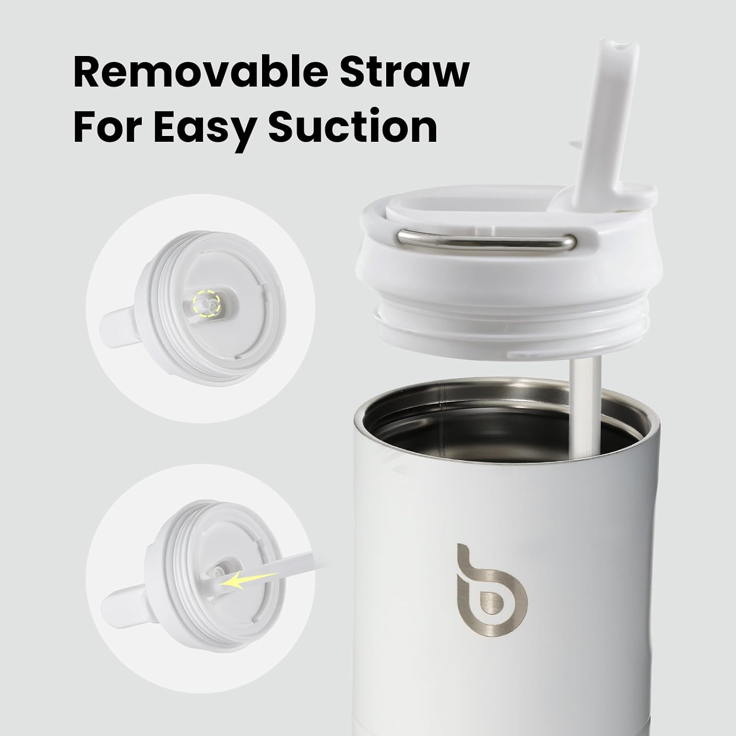 Detalle de BOTTLE BOTTLE Stainless Steel Water Bottle 700ml with Straw & Lid (White) – insulated sports tumbler