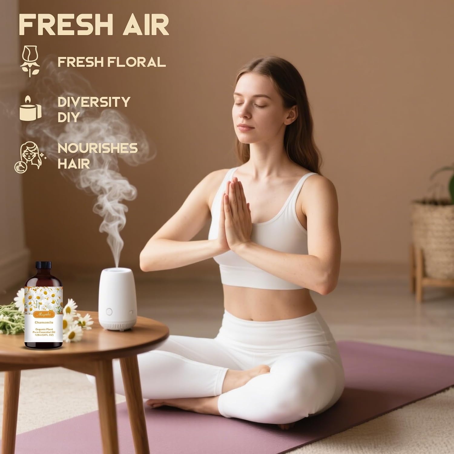 Detalle 2 de Chamomile Essential Oil 4oz (+ Roll-On) for Diffusers — Subtle, Soothing Scent for Home and Office
