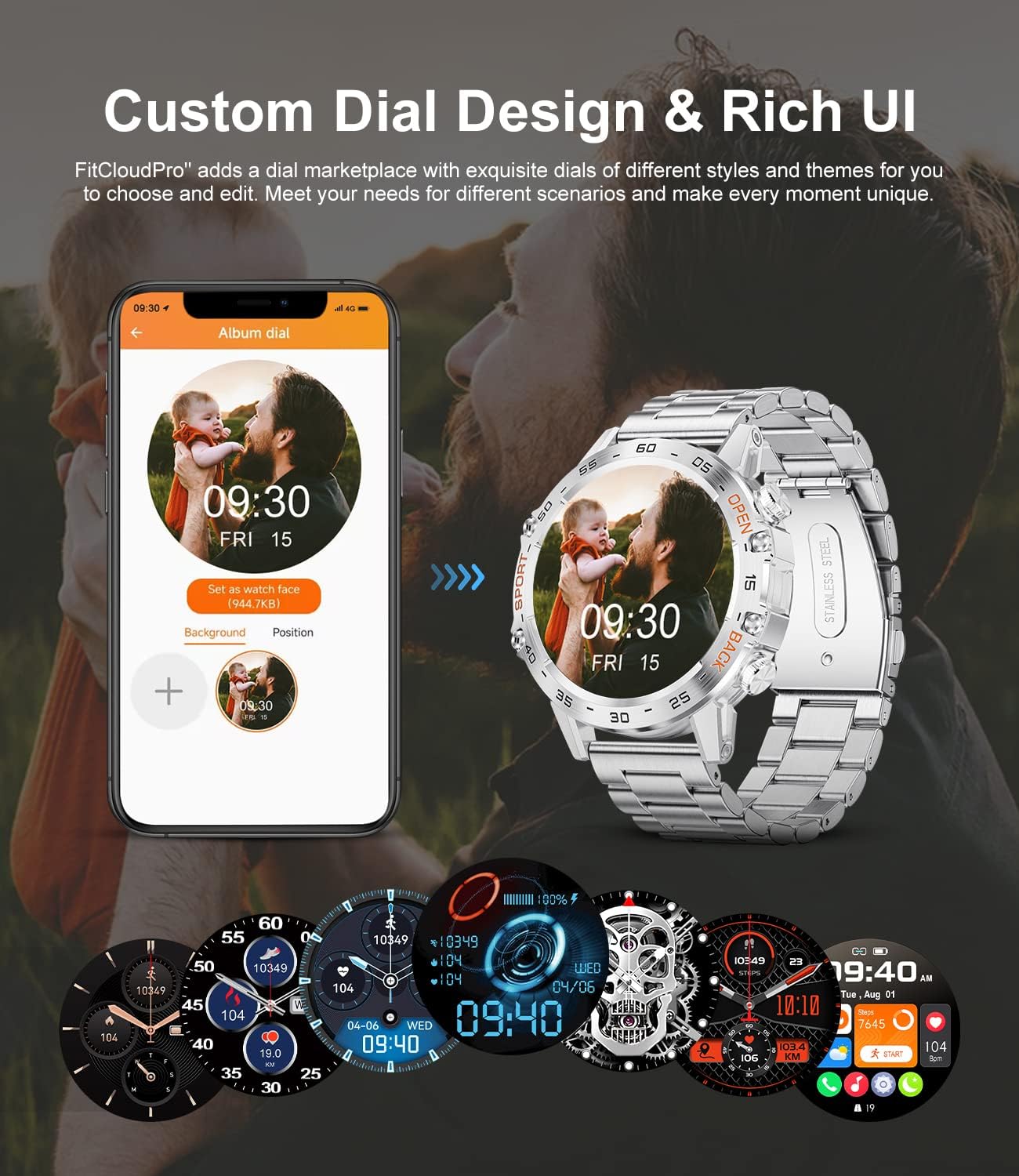 Detalle de Military Smart Watch for Men (IP67) with Bluetooth voice calls, heart rate, SpO2 & sports tracking