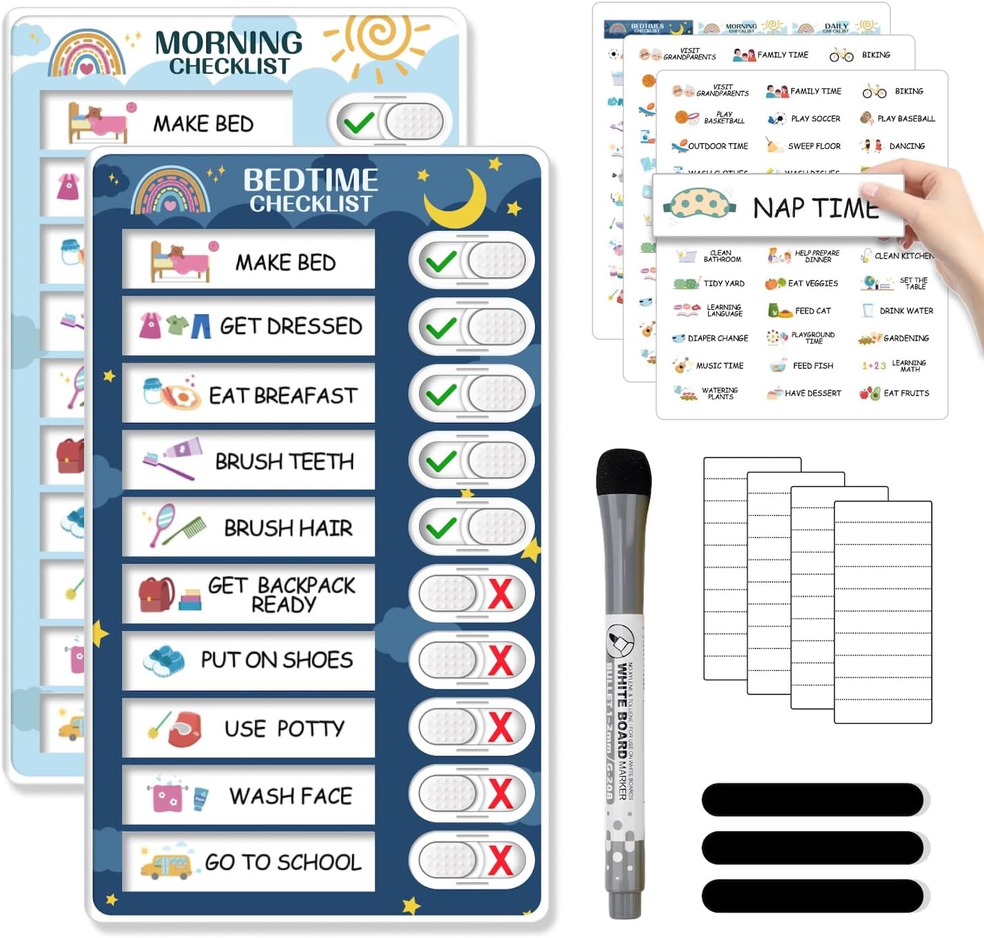 Detalle de CustomMaster BMR01 2-in-1 Magnetic Kids’ Routine Chart with Task Sliders