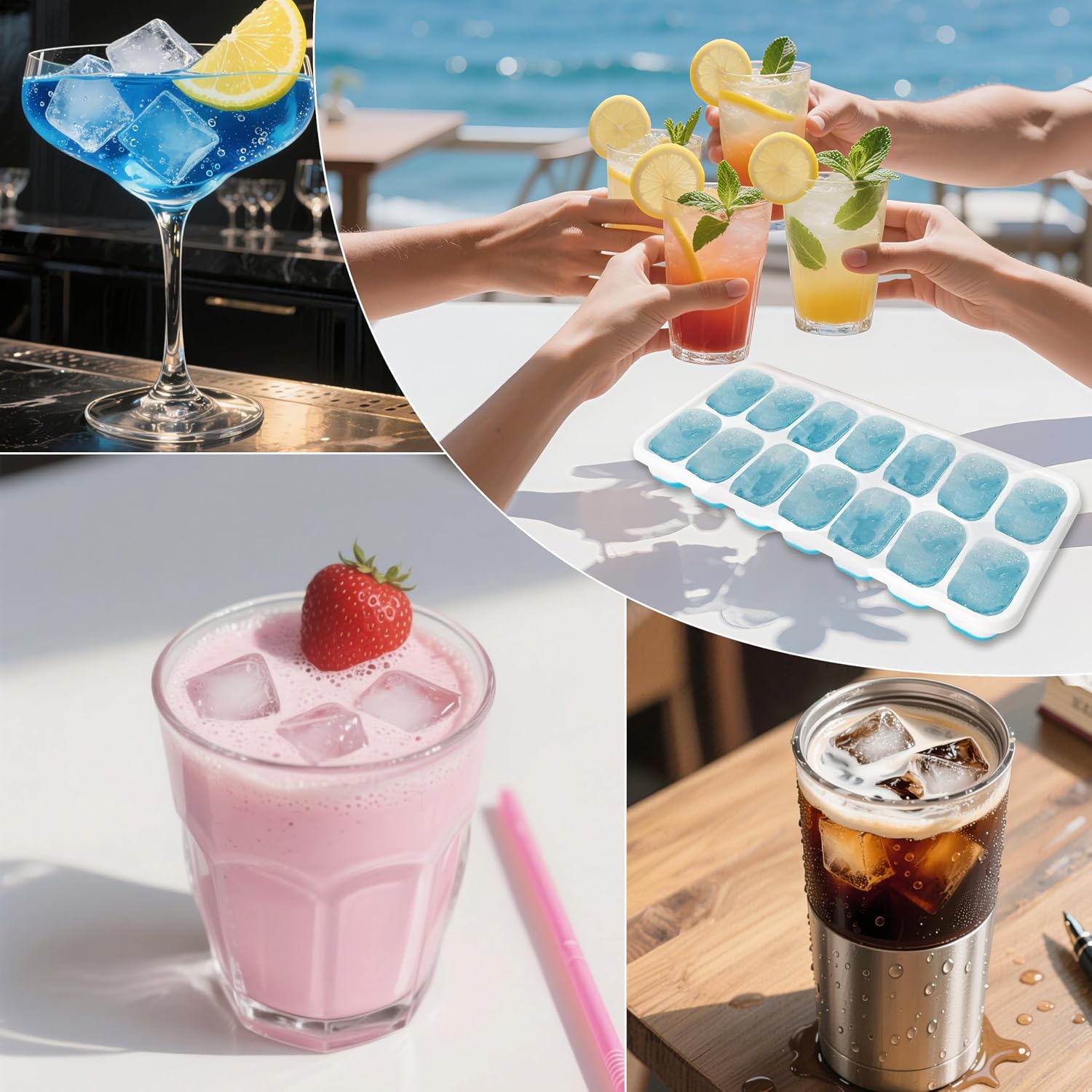 Detalle 2 de Xcdhemde ES-ZBMJ-4pcs Silicone Ice Cube Trays, 56 Cubes, Lids