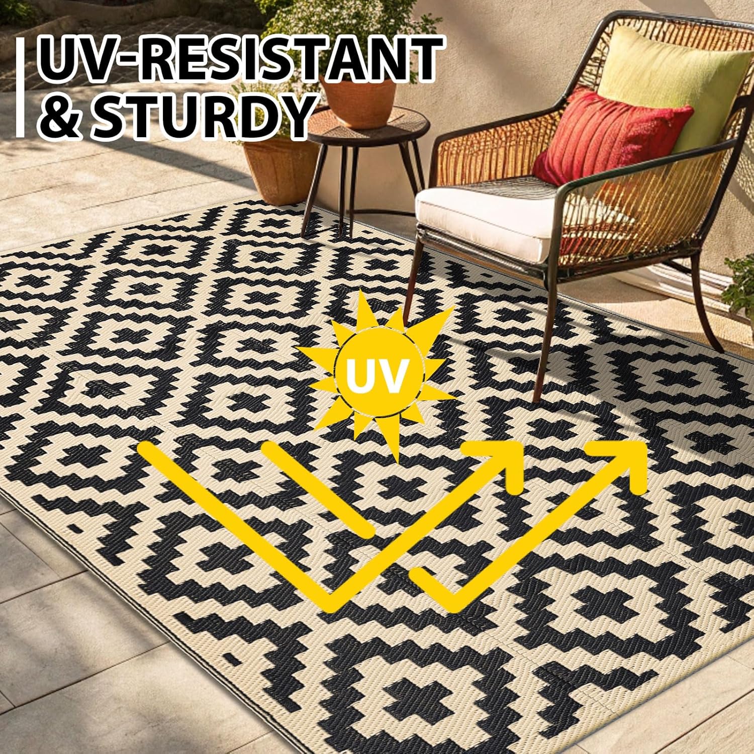 Detalle de Smiry Waterproof Outdoor Rug 5x8 ft — Reversible Plasic Straw Patio Rug for Outdoor & Indoor Use