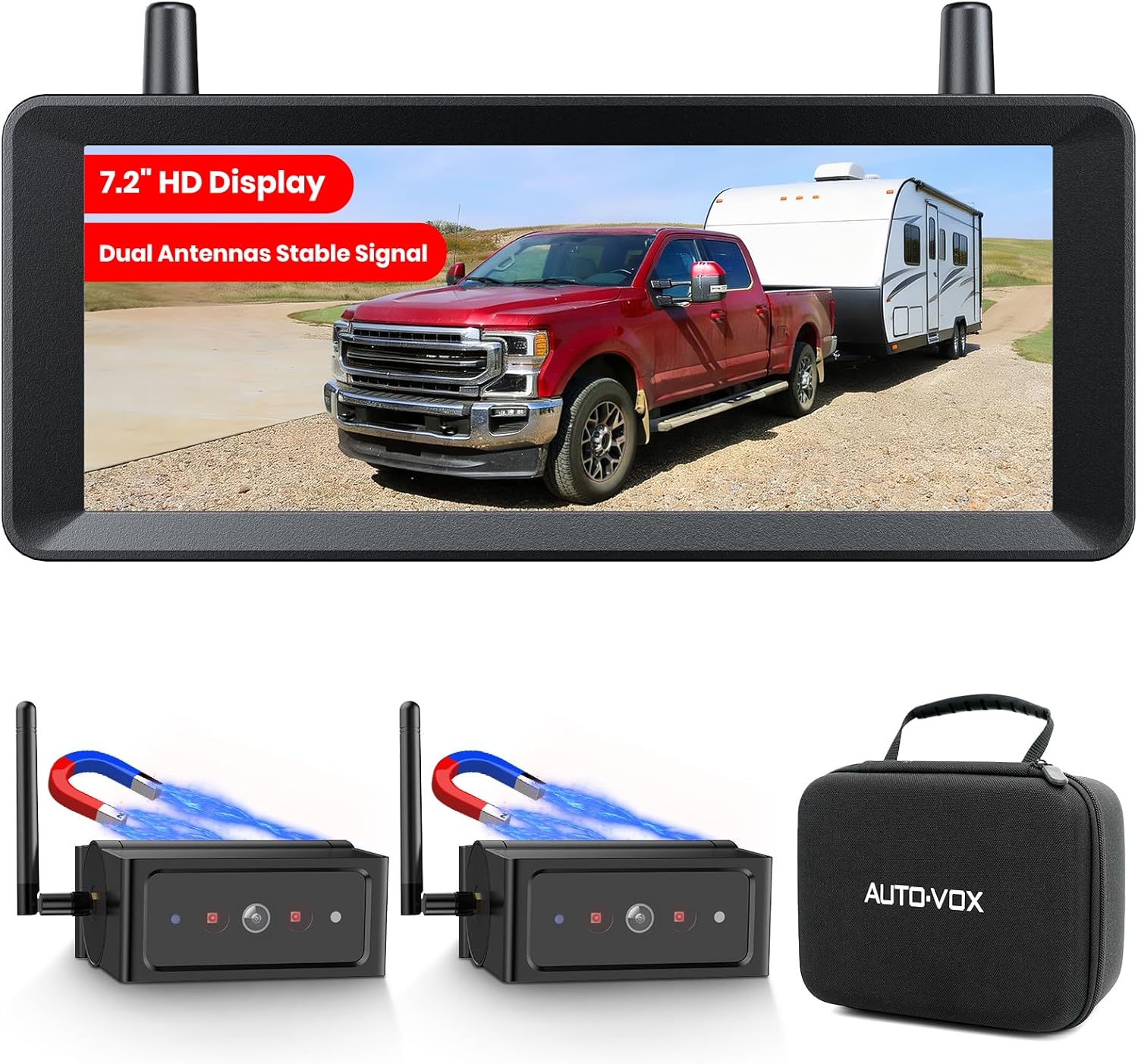 Detalle de AUTO-VOX 7.2" Wireless Magnetic Backup Camera System with 1080P Dual Camera and Monitor (Built-In DVR)