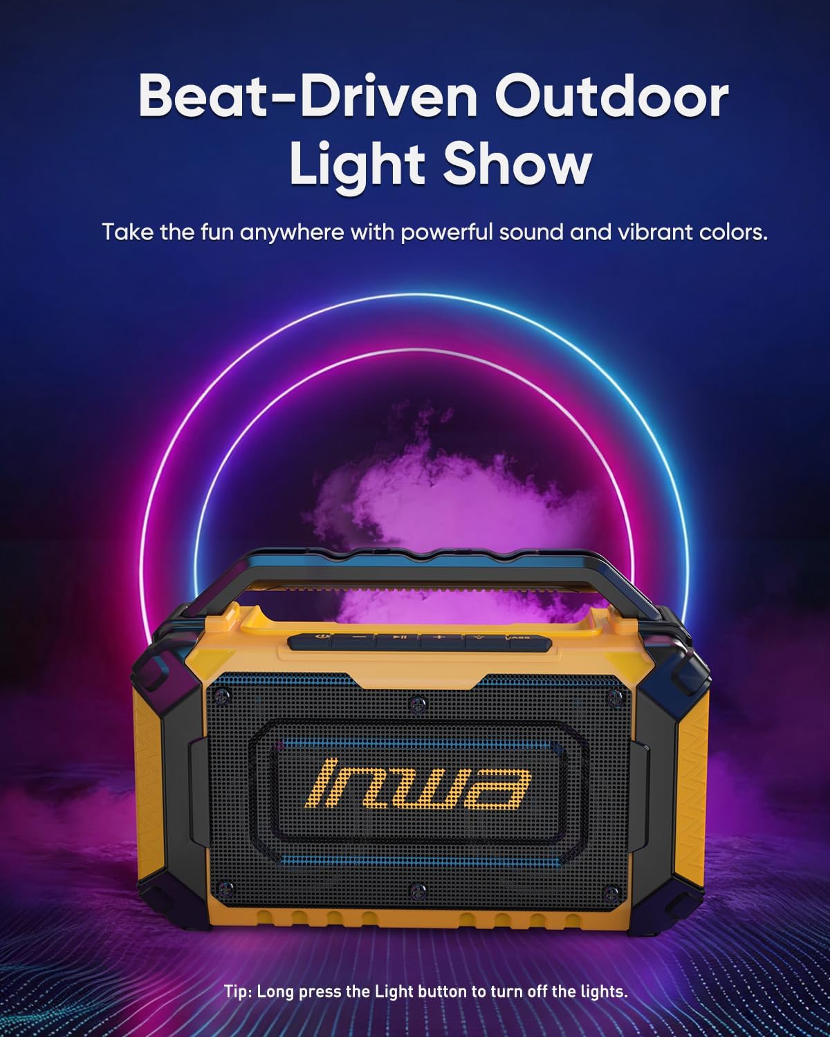 Detalle de Inwa Jobsite Bluetooth Speaker with 60W Power, RGB Lights, and Multi-Battery Compatibility