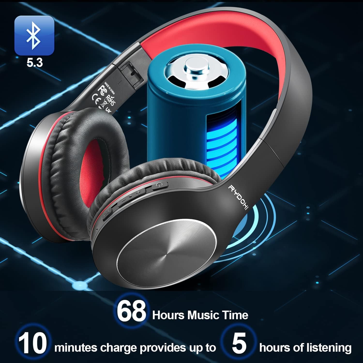 Detalle 2 de Rydohi Bluetooth Headphones Over Ear