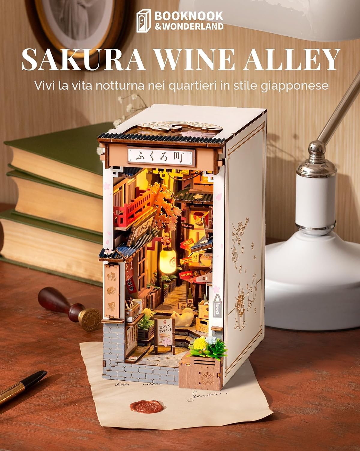 Detalle 2 de ROBOTIME Book Nook Japan Sakura Wine Alley: diorama in legno con montaggio senza colla