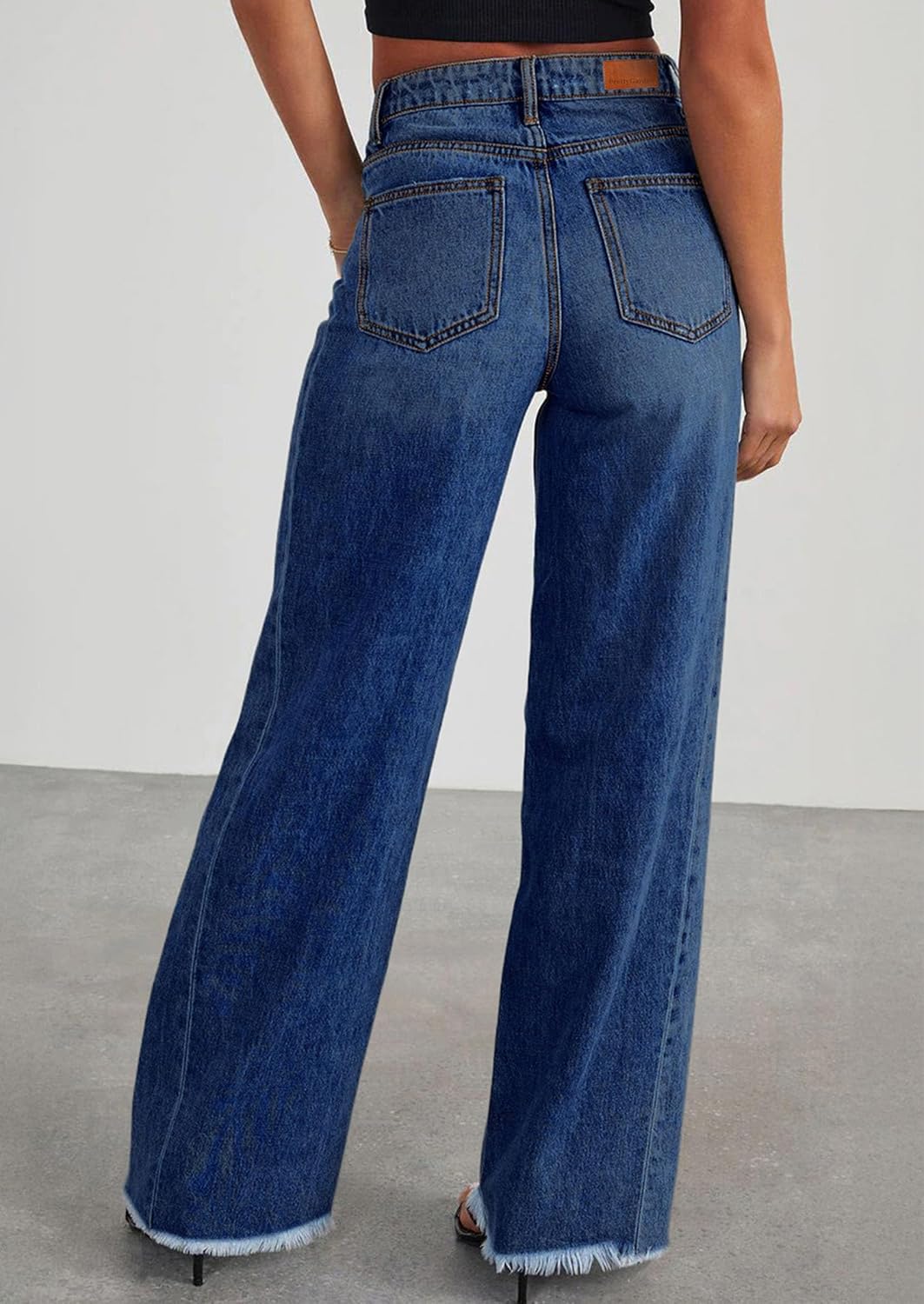 Detalle de PRETTYGARDEN Wide Leg Jeans for Women – High Waisted Stretchy Baggy Raw Hem Denim Palazzo Pants (2026)