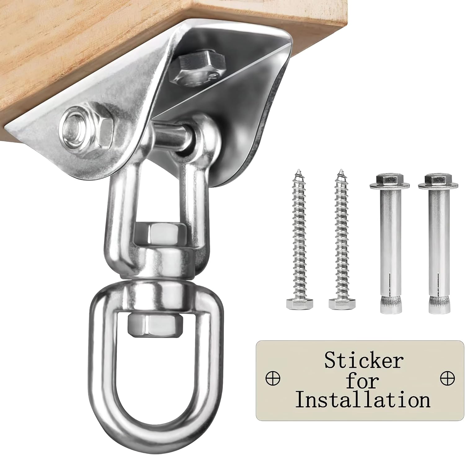 Detalle de Aisto 304 Heavy-Duty Swing Hangers, 360° Swivel, Stainless Steel, 2-Pack