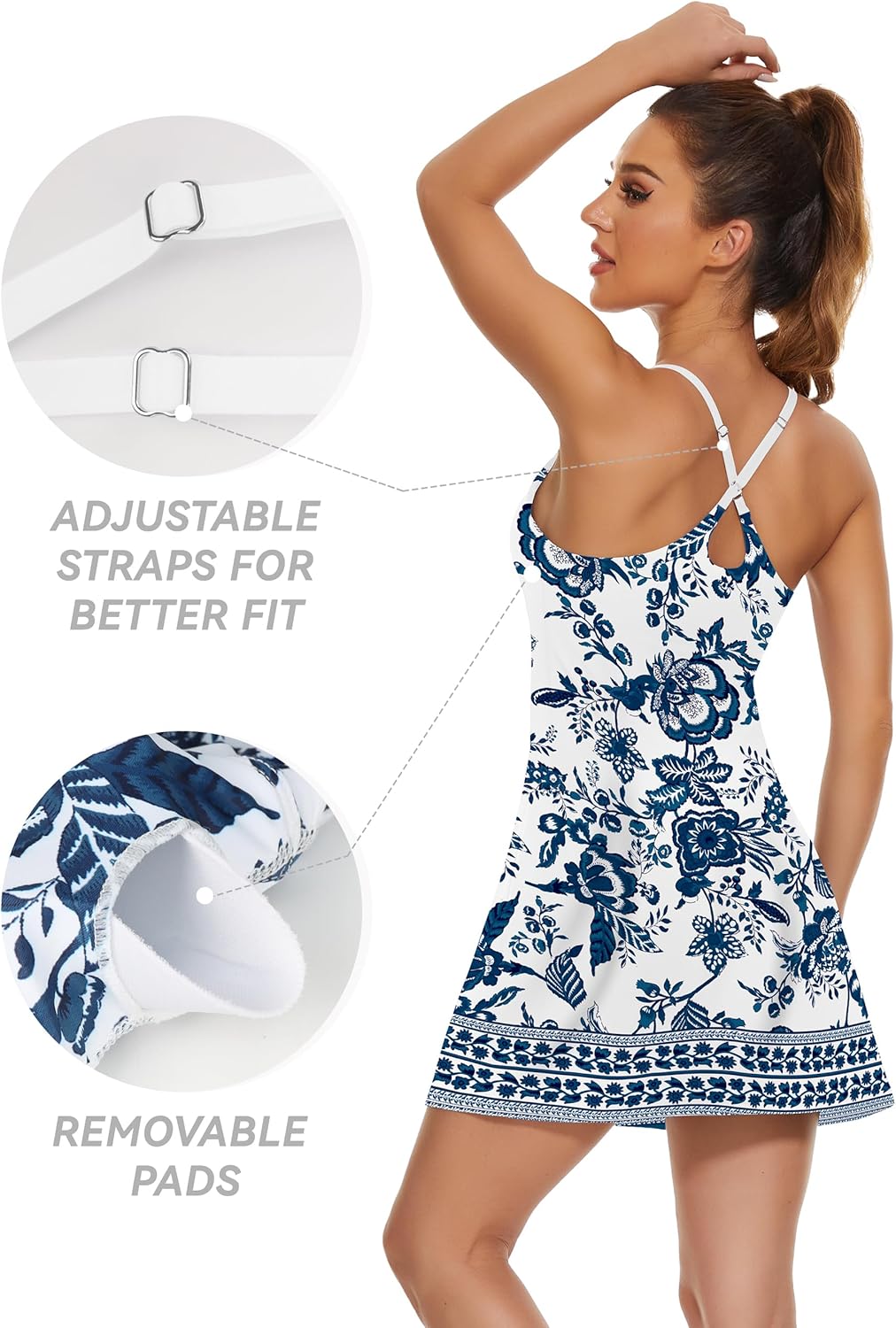 Thumbnail 2 de Womens Tennis Dress 2-in-1 Golf Workout Dress with Built-in Bra, Shorts & Adjustable Straps