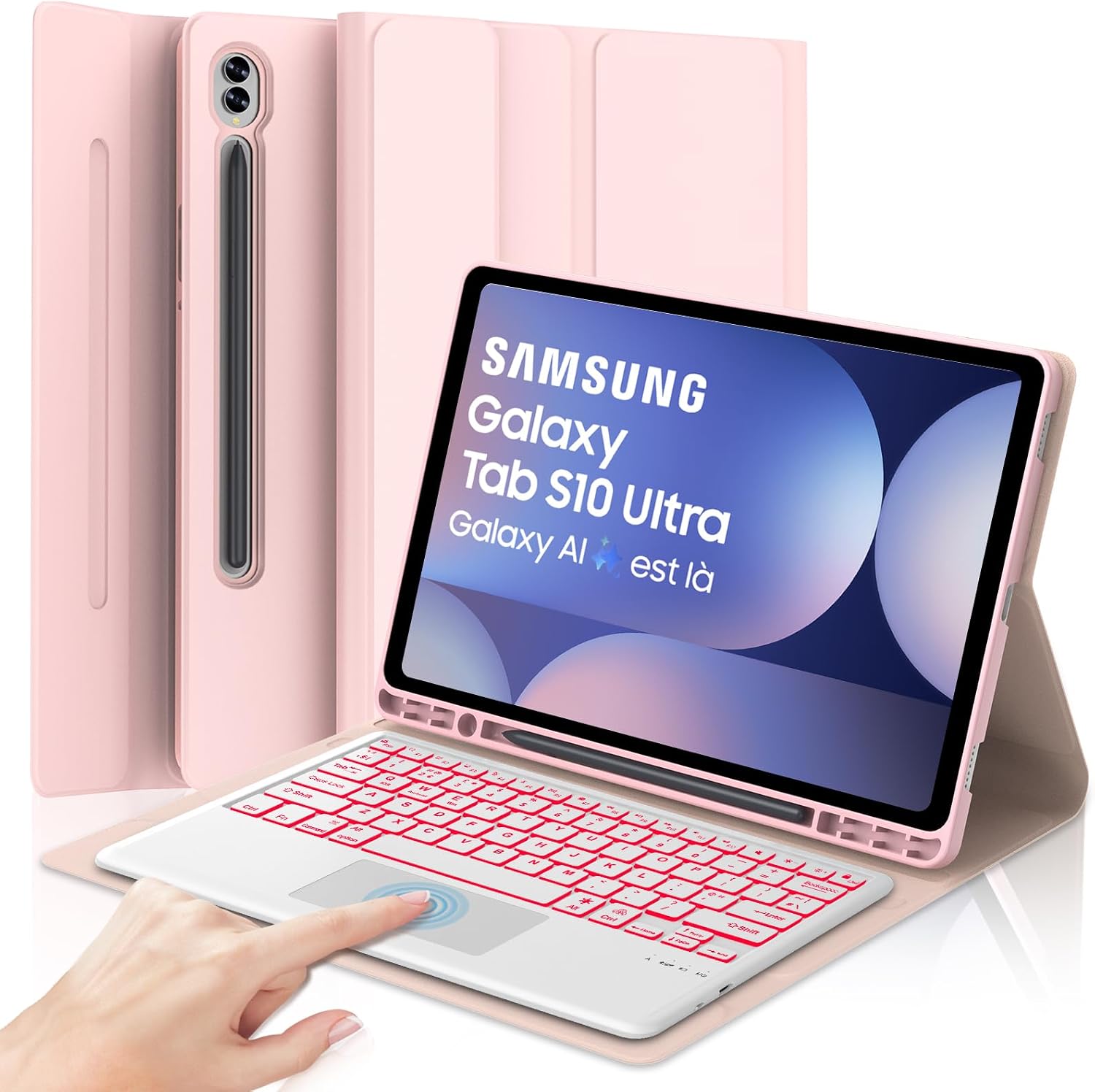 Detalle de SENGBIRCH Keyboard Case for Samsung Galaxy Tab S10 Ultra 14.6" (UK Layout) with Trackpad – Pink