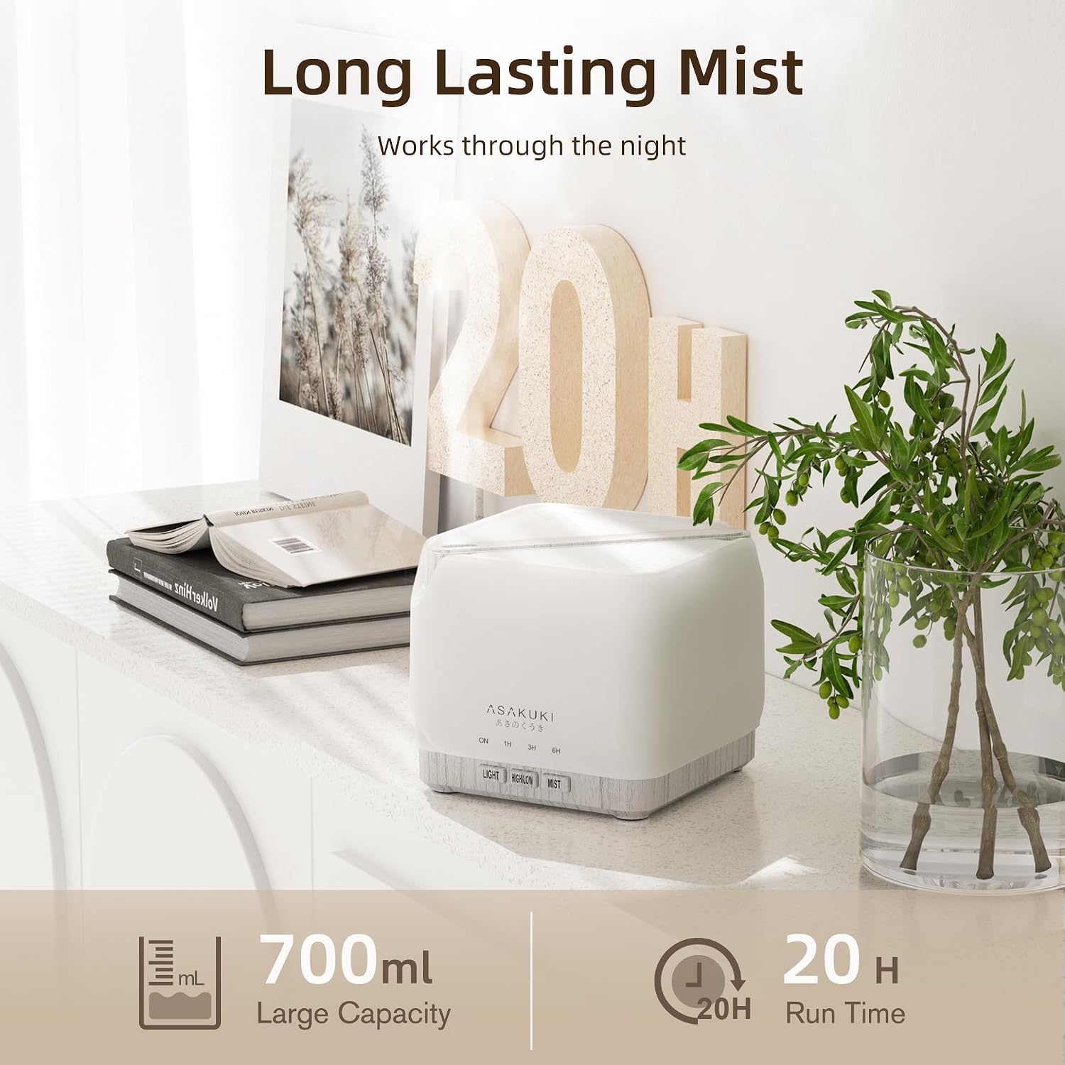 Detalle 1 de ASAKUKI AD004DE 700 ml Ultrasonic Essential Oil Diffuser and Humidifier