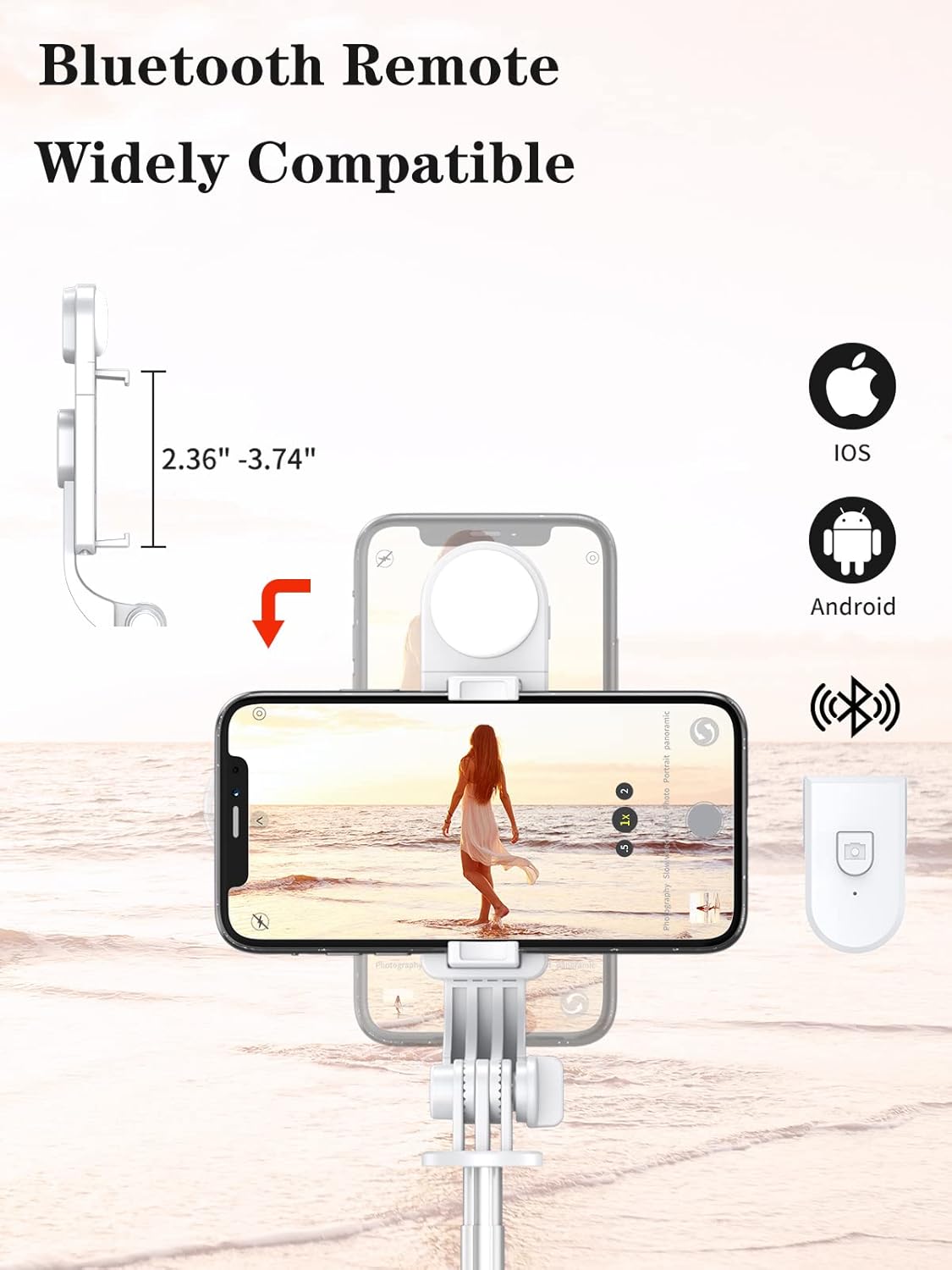 Detalle 2 de Selfie Stick Tripod with Wireless Remote, 46 in Cell Phone Tripod Stick with LED Fill Light