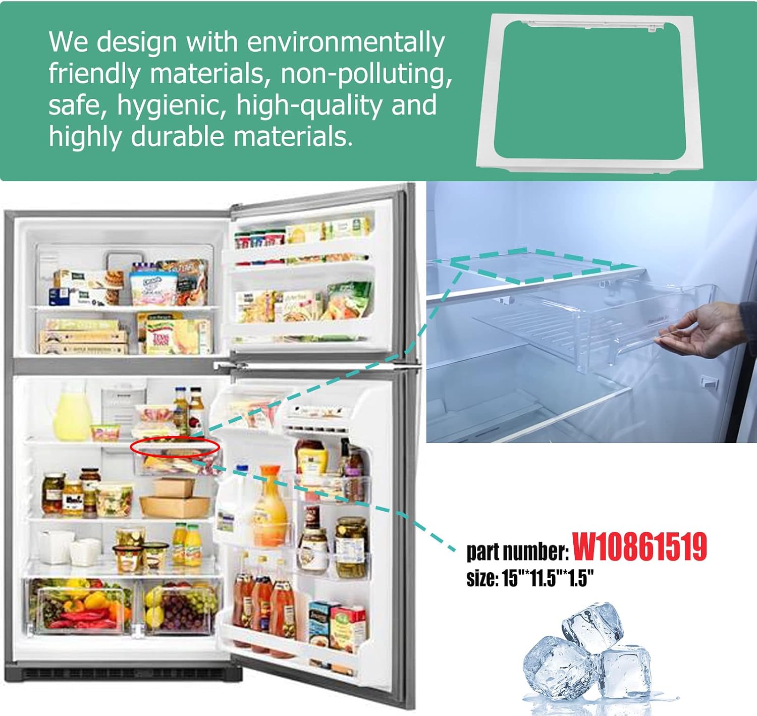 Detalle de MONST W10861519 Deli Drawer Hanger Shelf, 15" x 11.5" x 1.5
