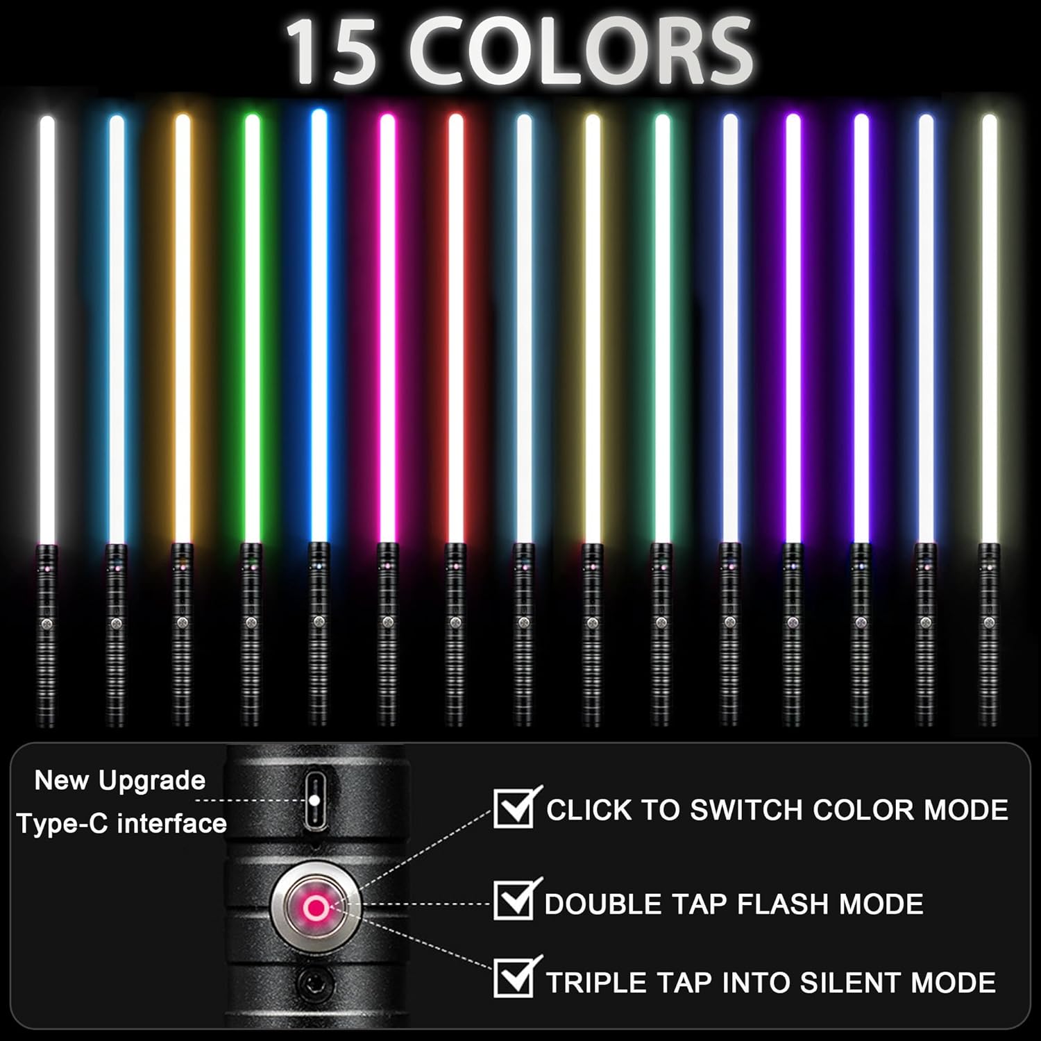 Thumbnail 3 de Oomyeh FX Sound Dueling Lightsaber with Alloy Handle (Type-C Rechargeable, 15 RGB Colors, 4 Modes)