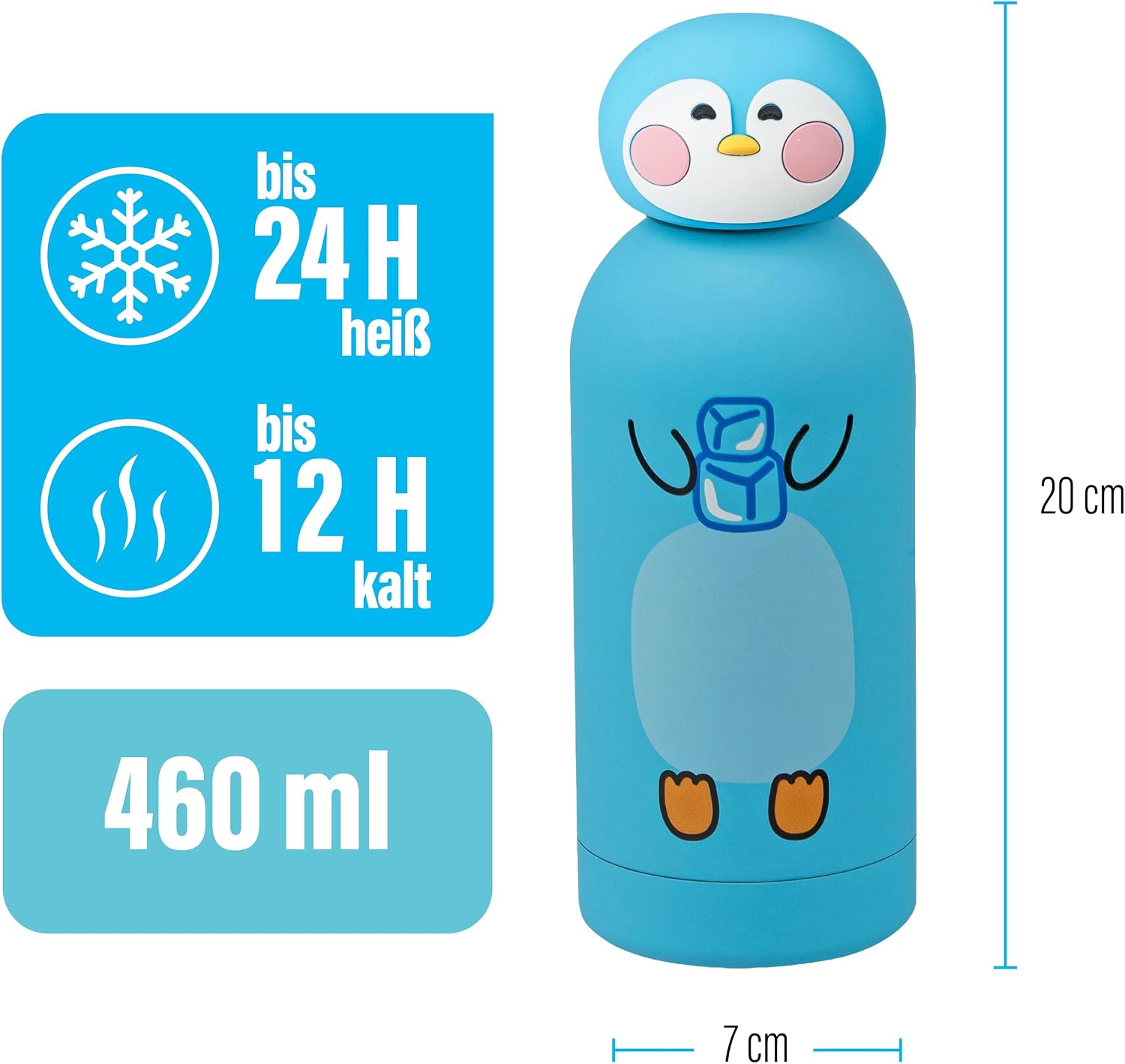 Thumbnail 3 de Cartomania Trinkflasche aus Edelstahl (350 ml) mit Silikondeckel – türkis mit Pinguin