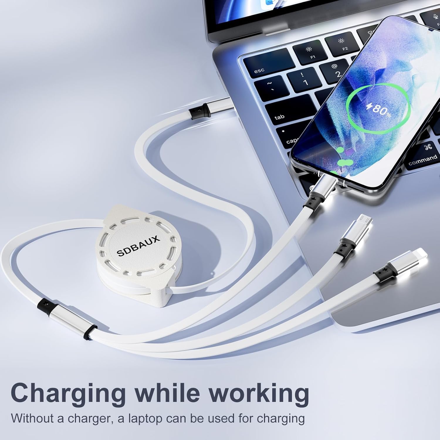 Thumbnail 4 de SDBAUX USB‑C to 4‑in‑1 Retractable Charger Cable 3A 1M (2 Pack)