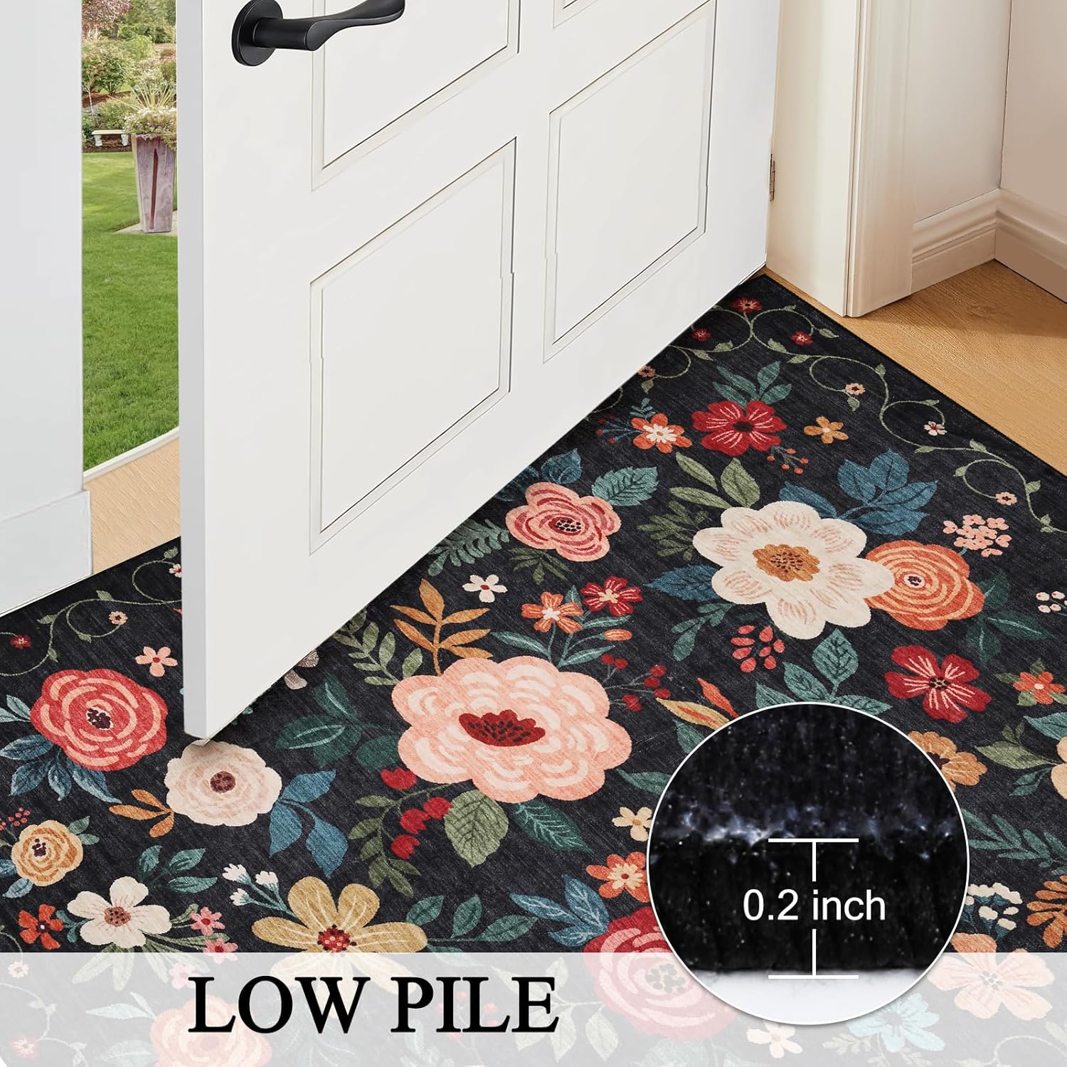 Thumbnail 5 de DUKINO Runner Rug (2x10) with Non Slip TPR Backing, Washable Low Pile Boho Floral for Kitchen & Entryway