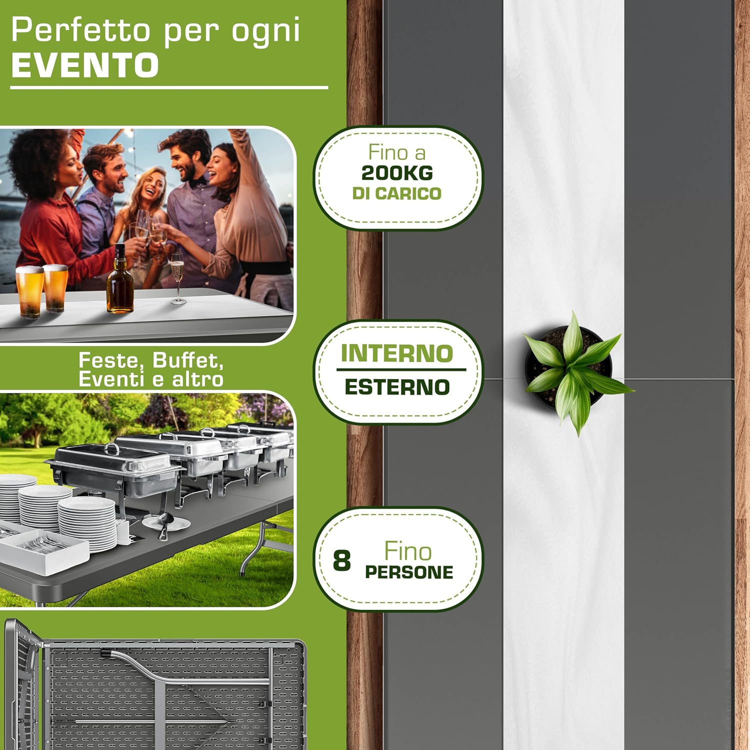 Thumbnail 6 de tillvex Tavolo da giardino 180x75cm pieghevole