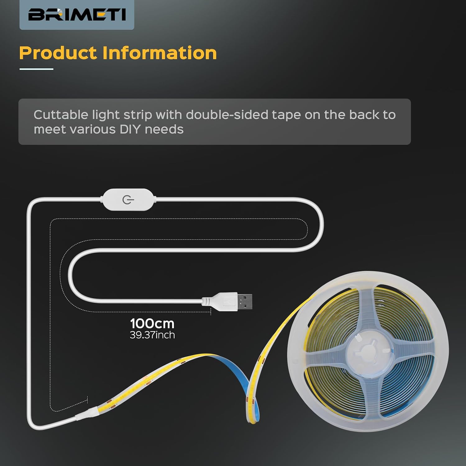 Detalle de BRIMETI 1M COB-ledstrip, USB 5 V, 6000 K en dimbaar