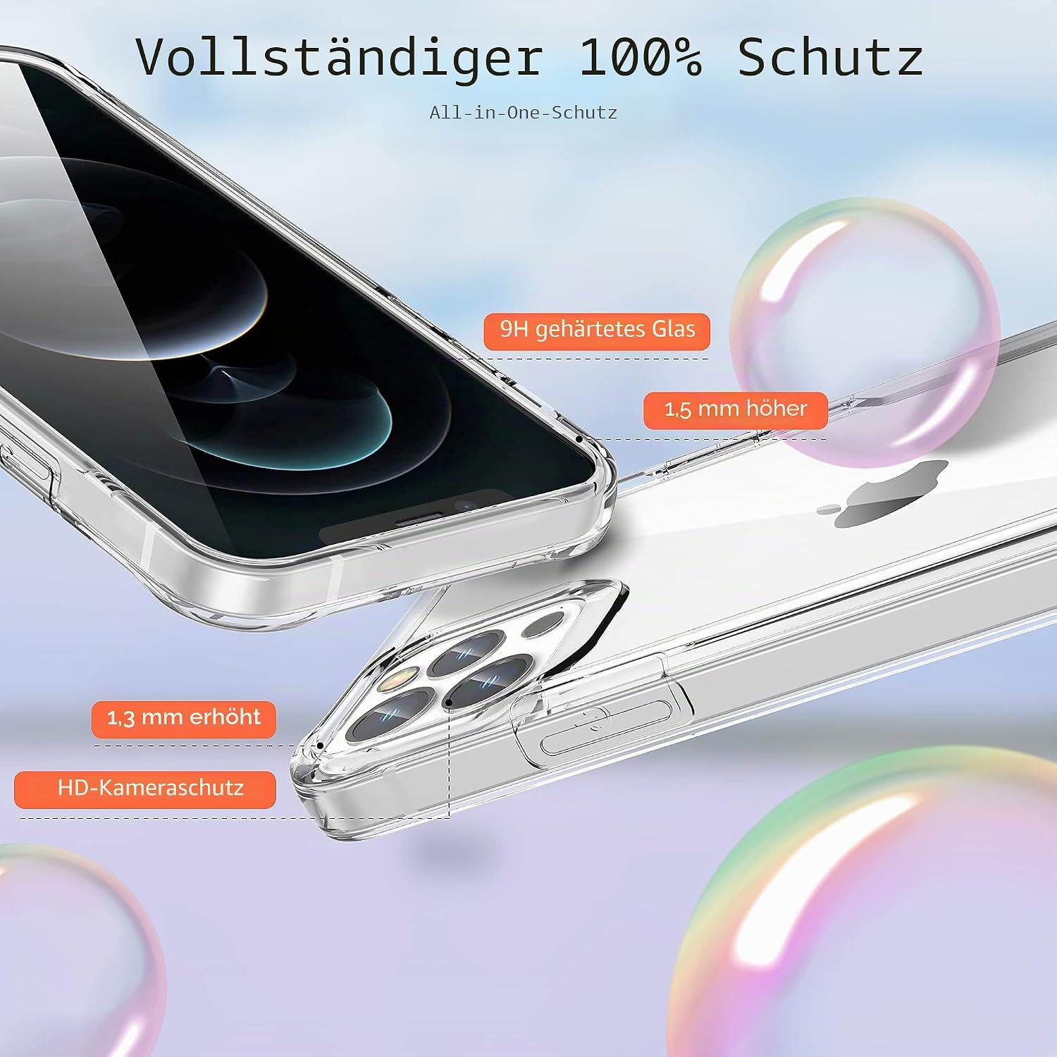 Thumbnail 2 de ORETECH Hülle für iPhone 12 Pro Max 6,7" – transparent mit Displayschutzfolien und Kameraschutz