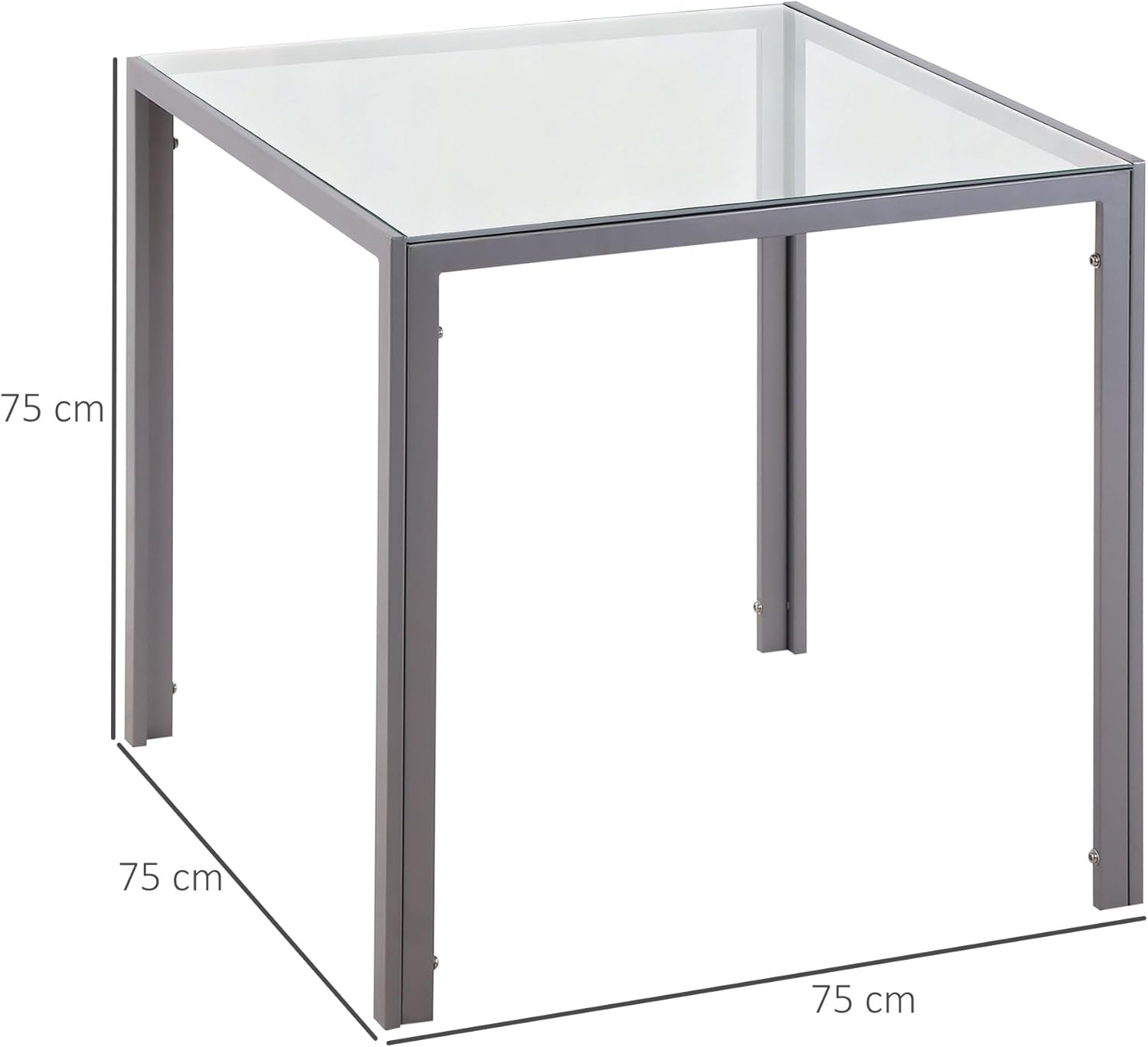 Thumbnail 2 de HOMCOM Table à Manger Carrée 75 cm – Verre trempé et piètement métal pour 2–4 personnes