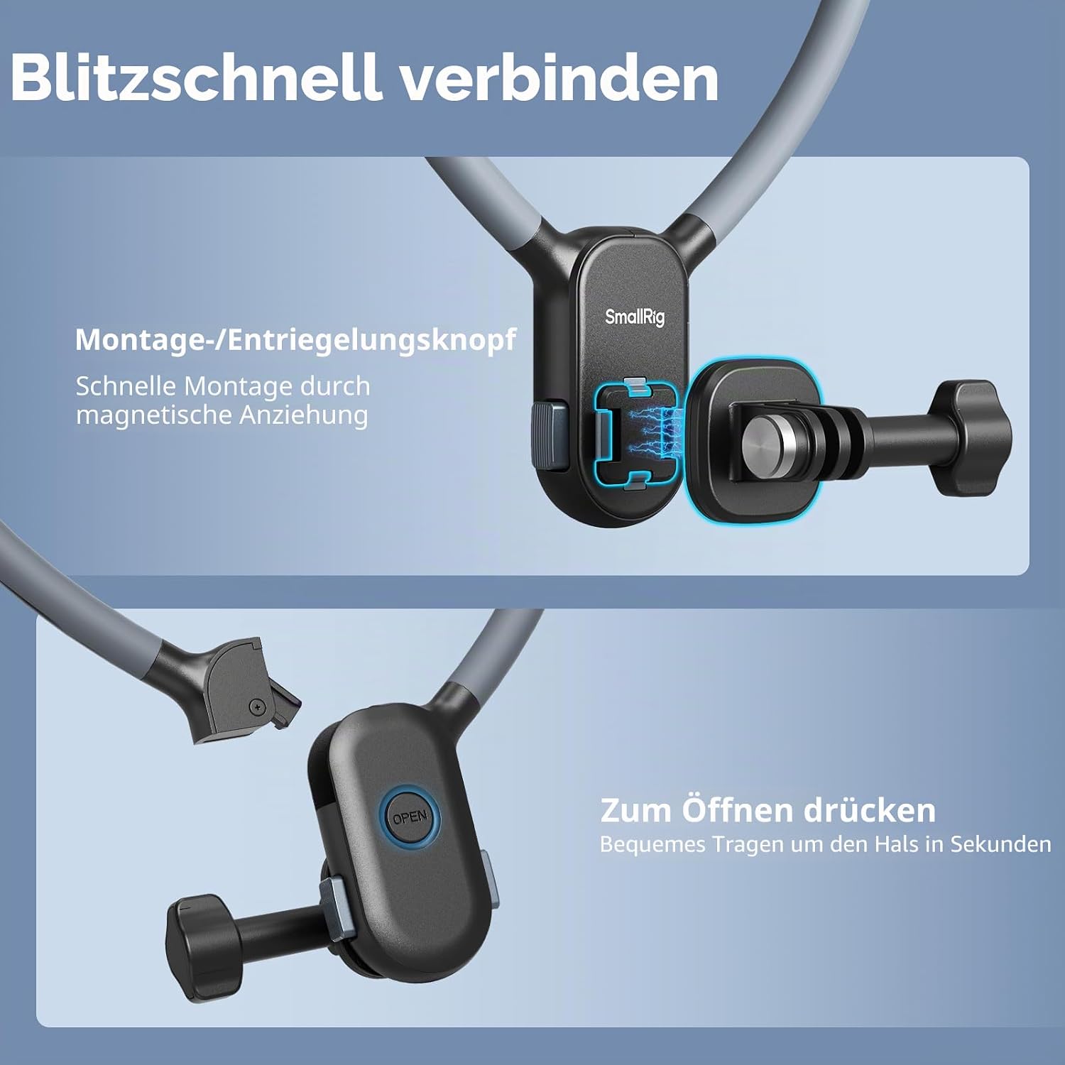 Thumbnail 2 de SMALLRIG magnetische Halshalterung für Actionkameras mit einem Klick – Nackenhalterung für GoPro, DJI Osmo 360 und Insta360