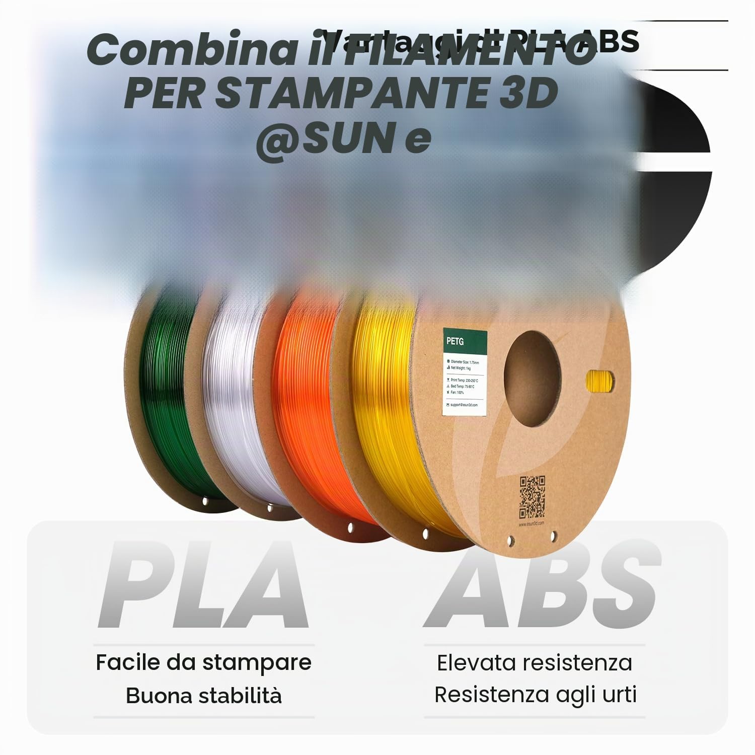 Thumbnail 3 de eSUN Filamento PETG 1.75 mm – Bobina da 1 kg, Arancione Solido, alta precisione