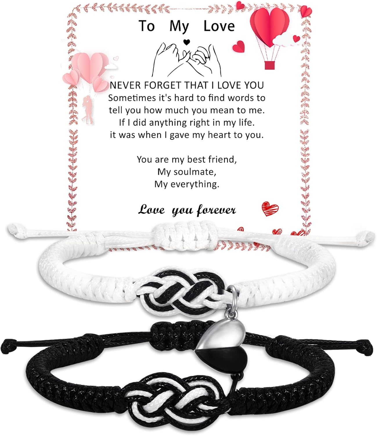 Detalle de Valentin Geschenk Frau – Pärchen Armbänder | Verstellbares Rope Armband mit Herzanhänger