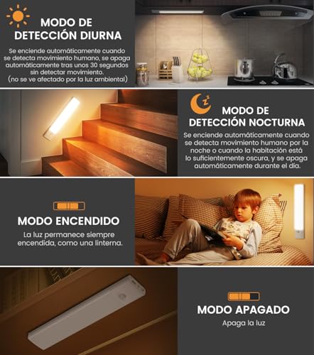 Thumbnail 1 de YOOKESEN Luz LED con Sensor de Movimiento 78 LEDs (3 colores), USB-C Recargable, 4 Modos y 3 Piezas para Armario, Pasillo, Garaje