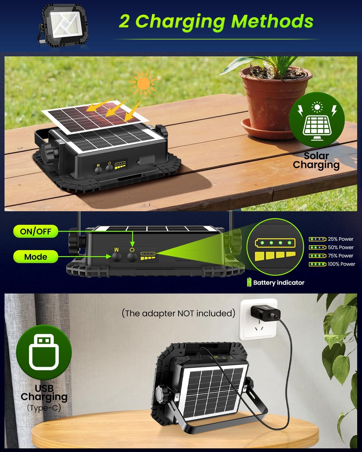 Detalle 2 de CLV reflektor akumulatorowy LED 200 W, 20 000 mAh, IP66, 4 tryby