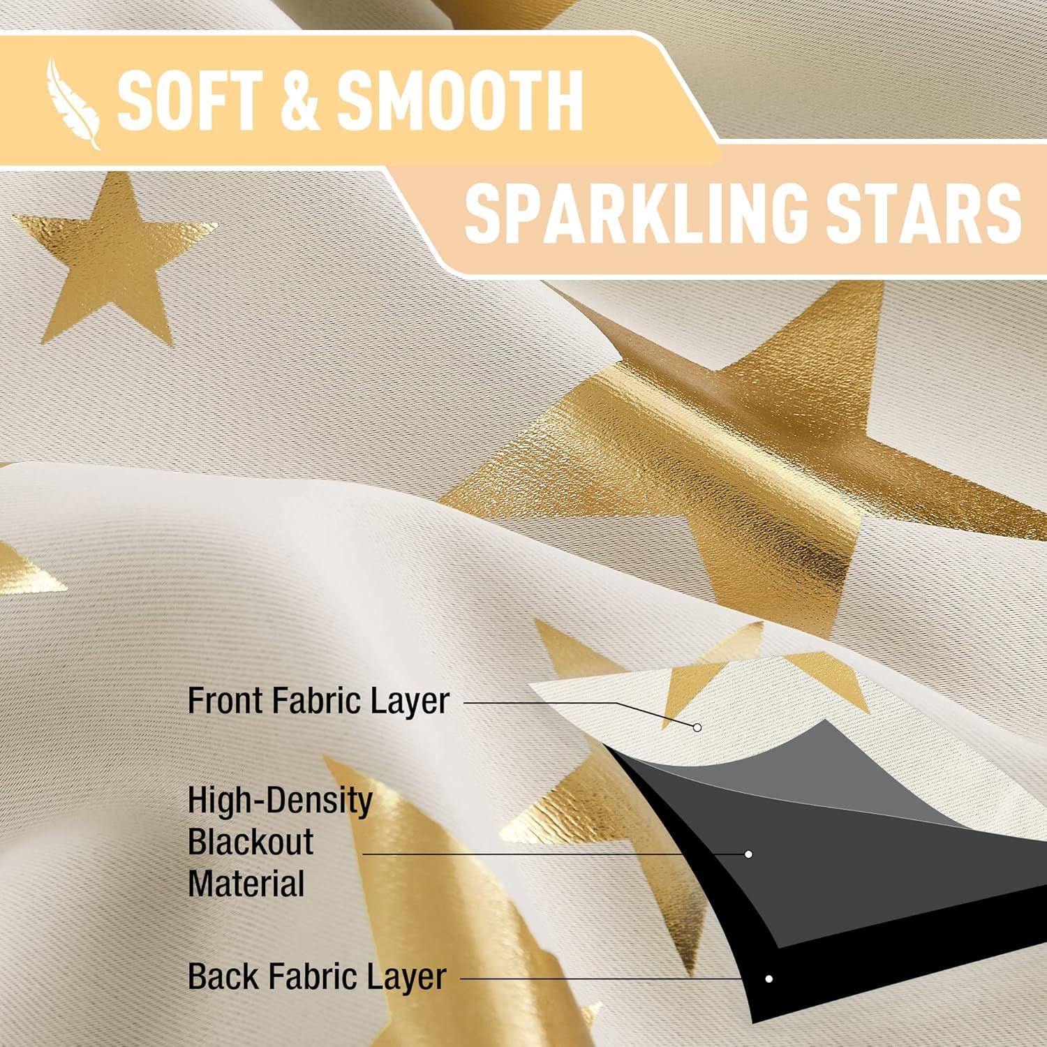 Thumbnail 3 de Treatmentex Beige Gold Star Blackout Curtains (72 inch drop) – 2 Eyelet Panels