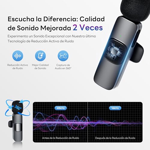 Thumbnail 2 de Qhot micrófono inalámbrico de solapa con 10 horas de batería