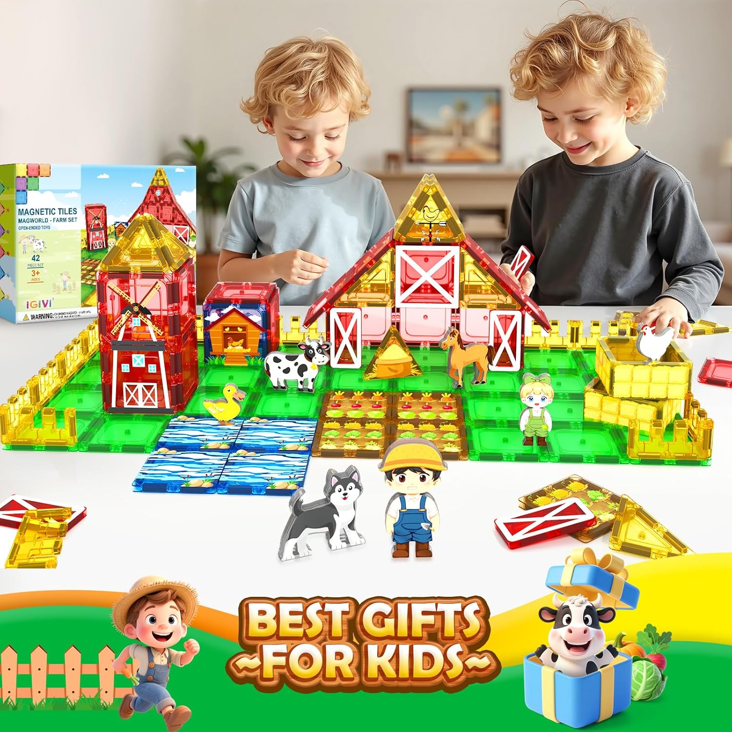 Thumbnail 5 de IGIVI Farm Animals Magnetic Tiles: STEM Builder Toy for 3+ Kids