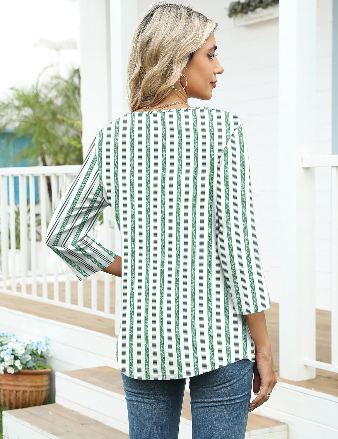 Detalle de Kistore Bluse Damen 3/4 Arm Asymmetrischer Ausschnitt – Tunika & Top in 3 Designs
