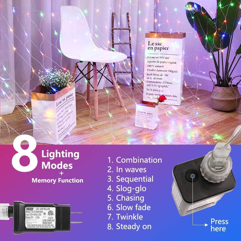 Detalle 2 de LYHOPE LED08240360 Christmas Net Lights, 12ft x 5ft, 360 Multicolour LEDs